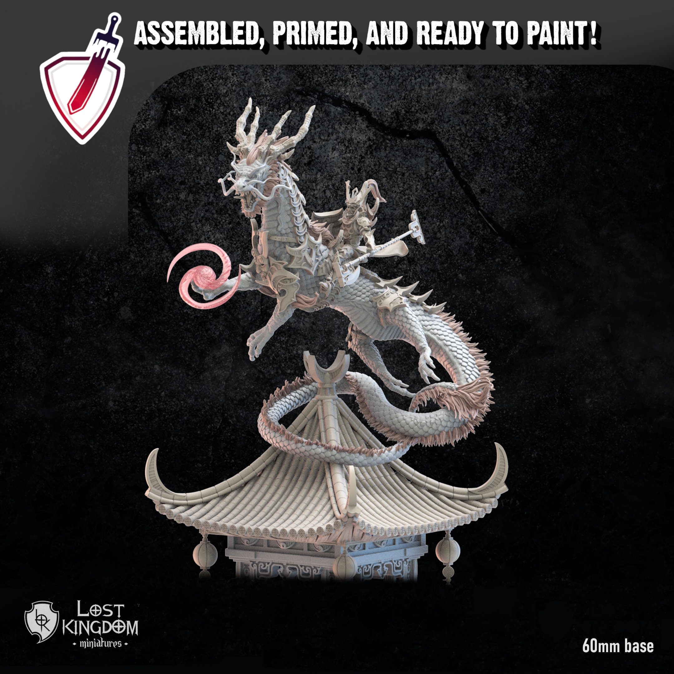 Shiro On Tatsu | (Massive) Miniature By Lost Kingdom | For Tabletop Gaming, D&D, Pathfinder, Wargames, And Painting | Assembled And Primed - Brush and Battle