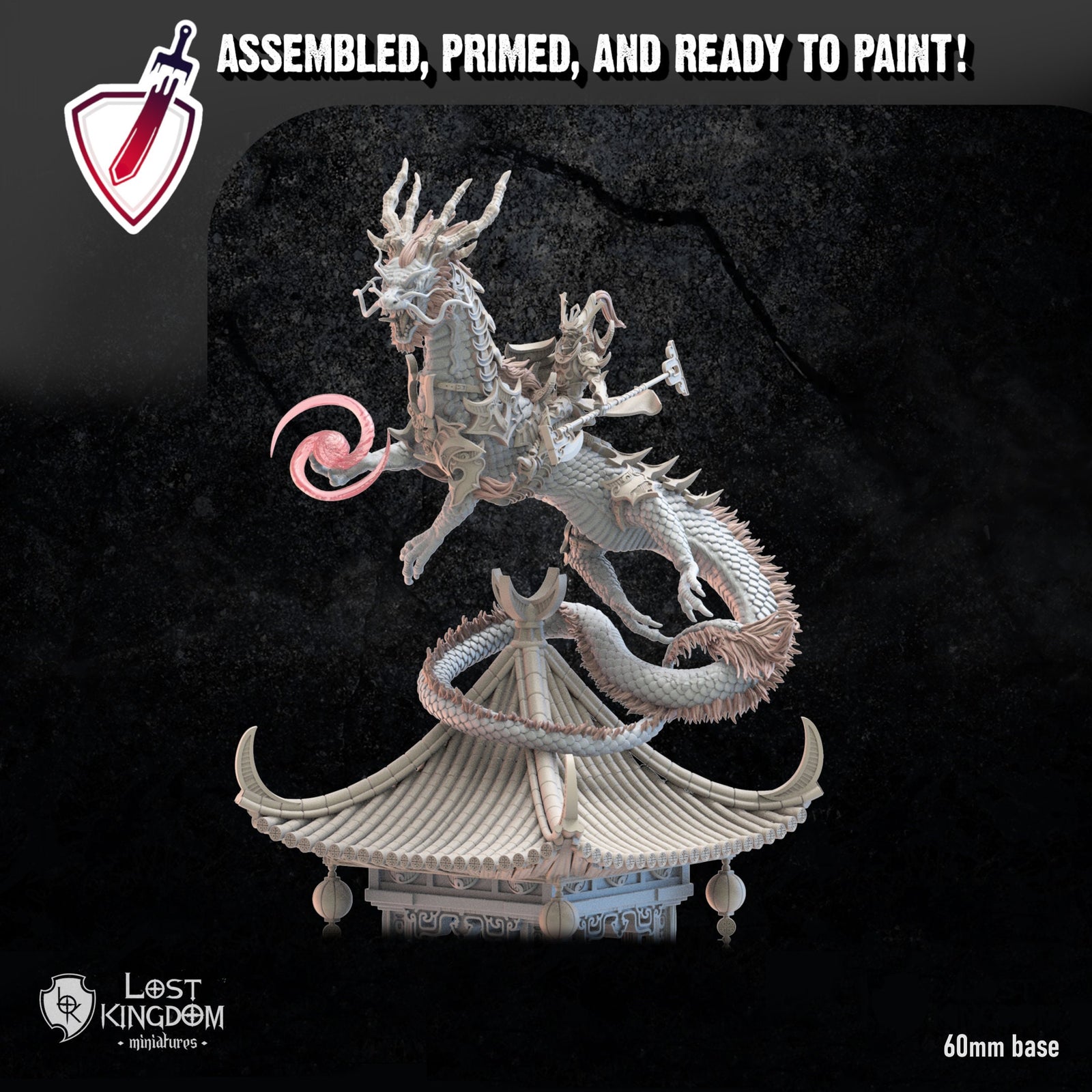 Shiro On Tatsu | (Massive) Miniature By Lost Kingdom | For Tabletop Gaming, D&D, Pathfinder, Wargames, And Painting | Assembled And Primed - Brush and Battle