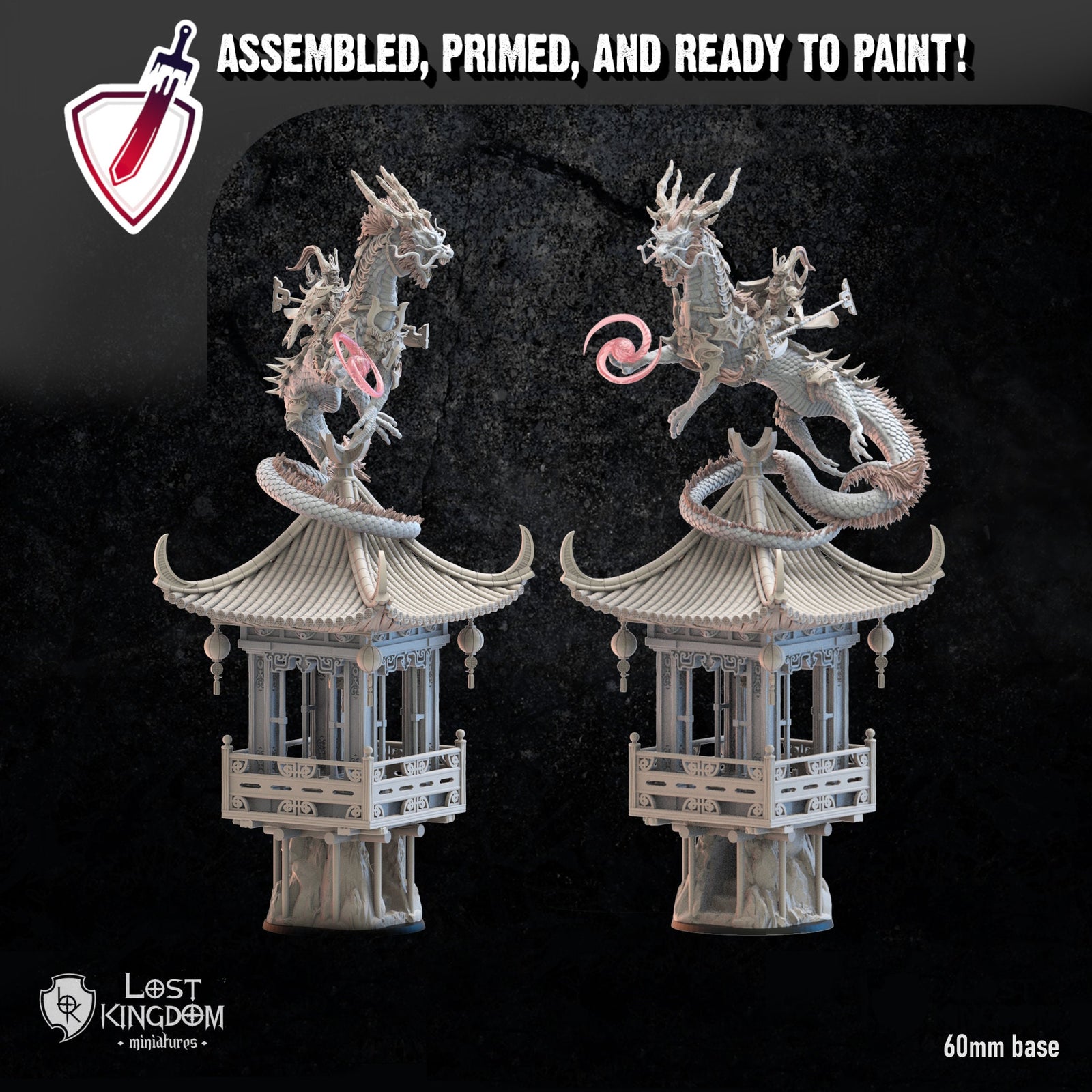 Shiro On Tatsu | (Massive) Miniature By Lost Kingdom | For Tabletop Gaming, D&D, Pathfinder, Wargames, And Painting | Assembled And Primed - Brush and Battle