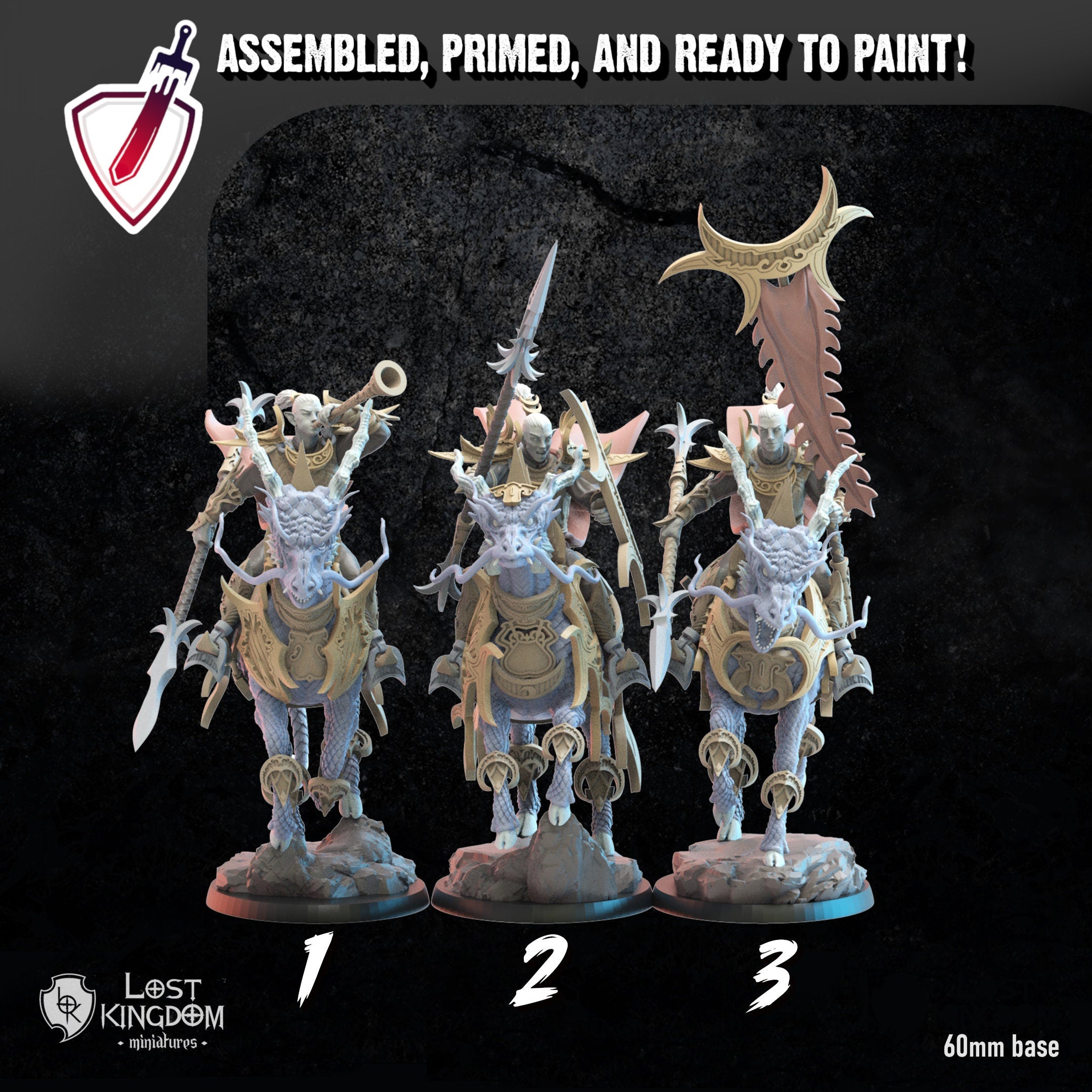 Shedo Knights On Longma CG | Miniatures By Lost Kingdom | For Tabletop Gaming, D&D, Pathfinder, Wargames, Painting | Assembled And Primed - Brush and Battle