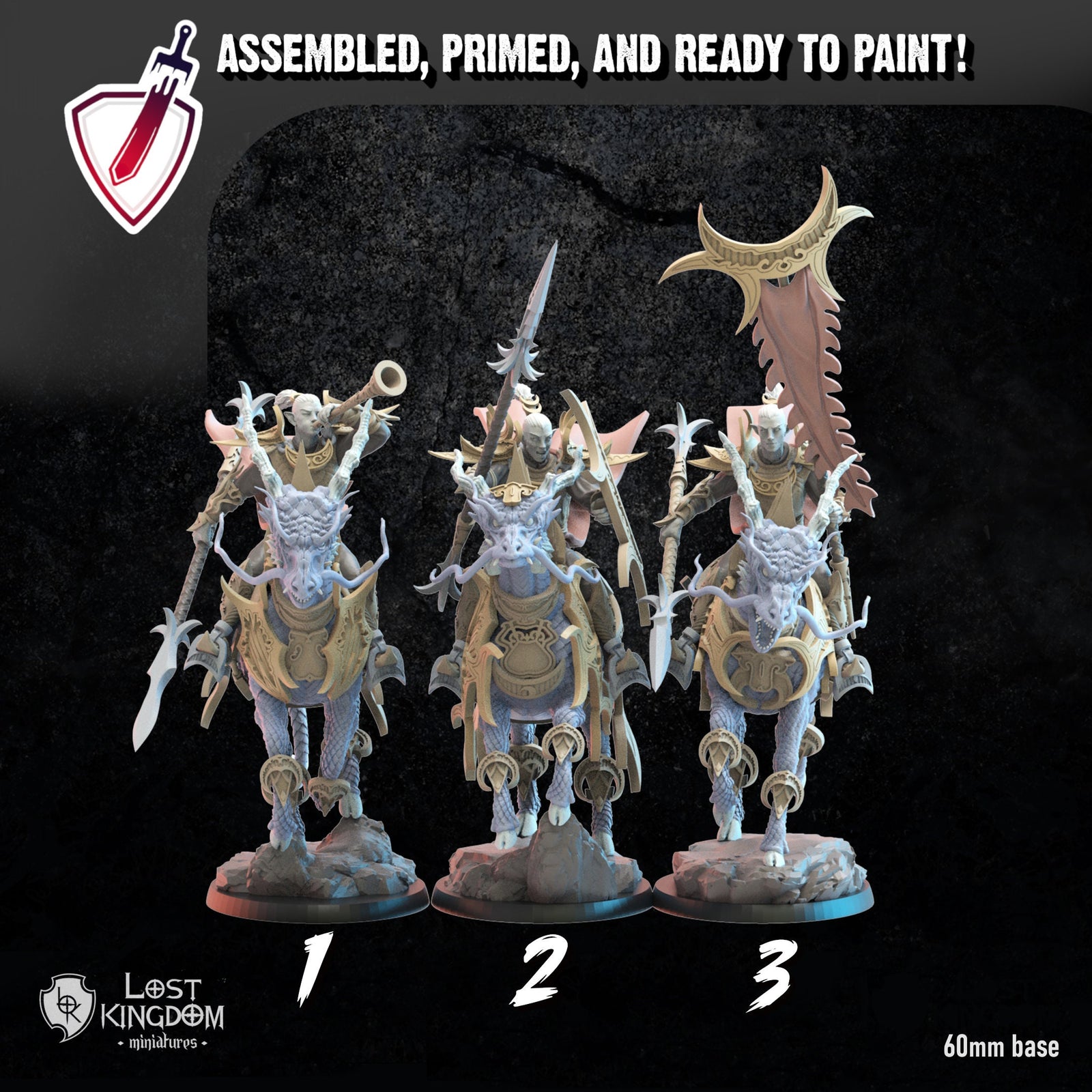 Shedo Knights On Longma CG | Miniatures By Lost Kingdom | For Tabletop Gaming, D&D, Pathfinder, Wargames, Painting | Assembled And Primed - Brush and Battle