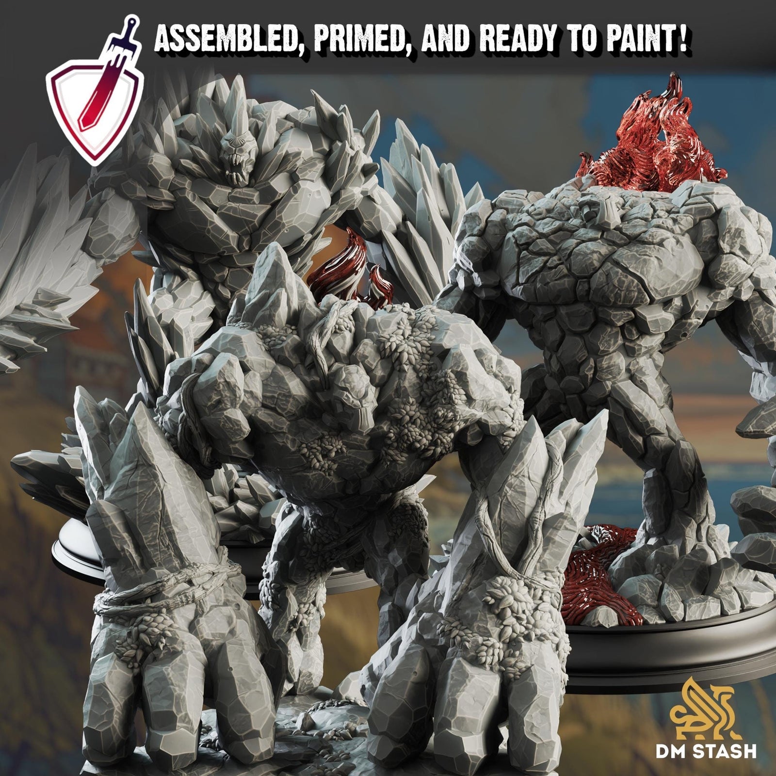 Elemental Golems | Miniatures by DM Stash | Resin Mini For Tabletop Gaming, D&D, Pathfinder, and Painting | Assembled and Primed