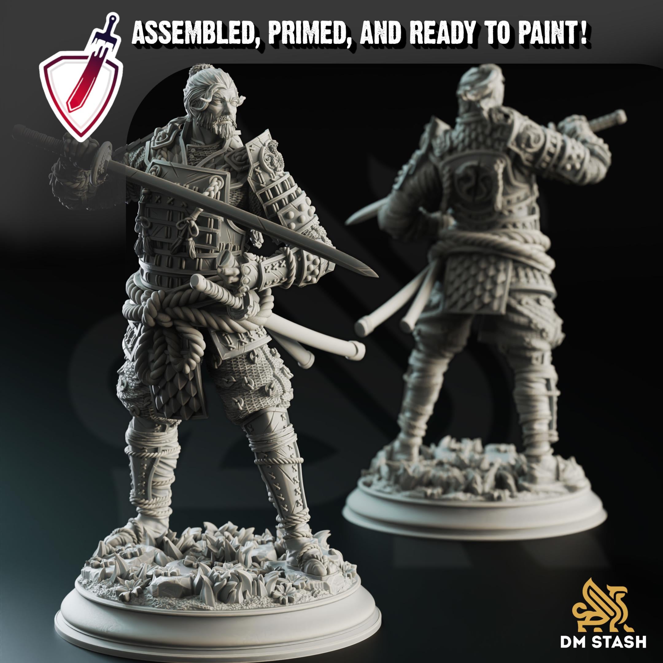 Wandering Samurai - Saburo Ryu | Miniature by DM Stash | Resin Mini For Tabletop Gaming, D&D, Pathfinder, Painting | Assembled and Primed