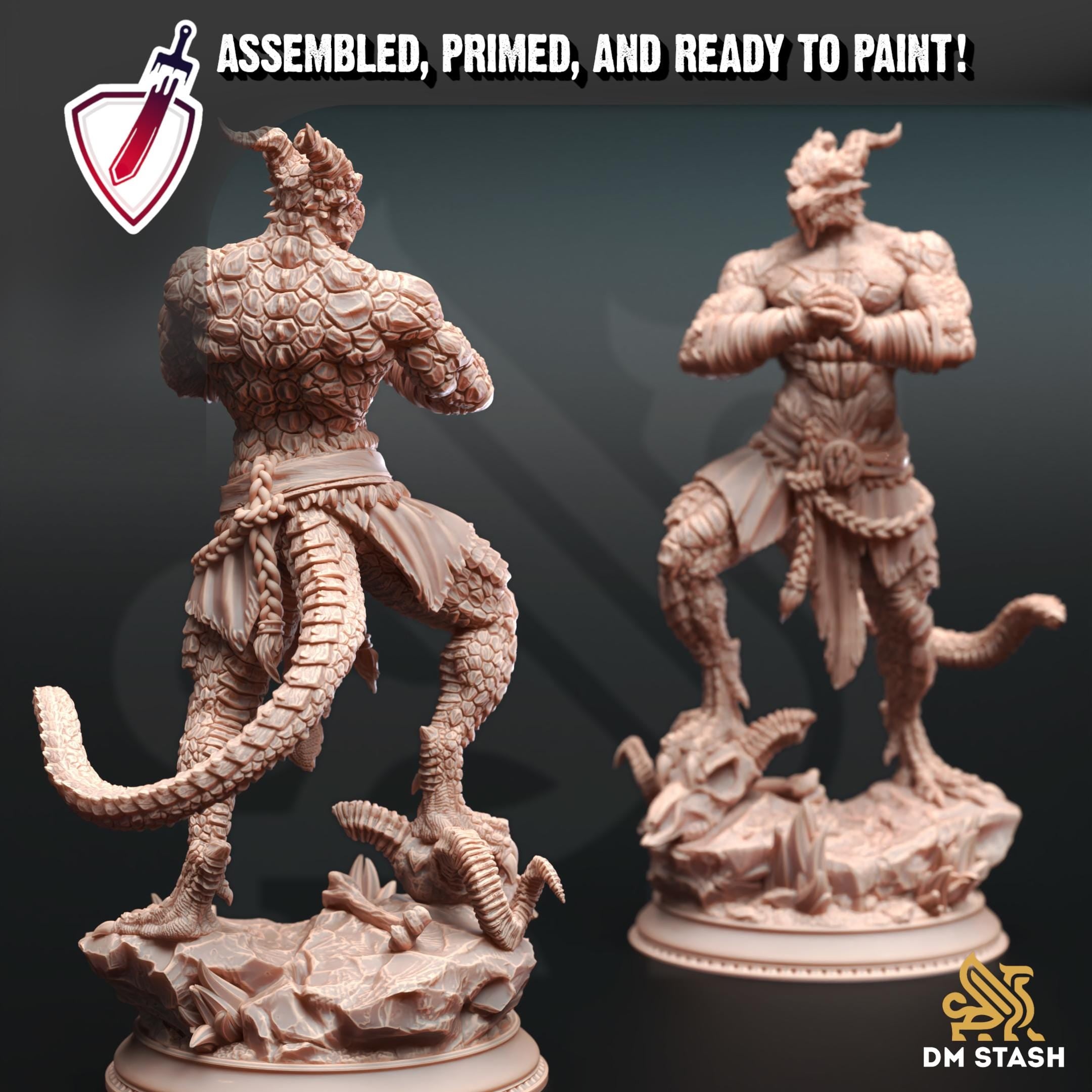 Dragonborn Pugilist - Kuthrak'Va | Miniature by DM Stash | Resin Mini For Tabletop Gaming, D&D, Pathfinder, Painting | Assembled and Primed