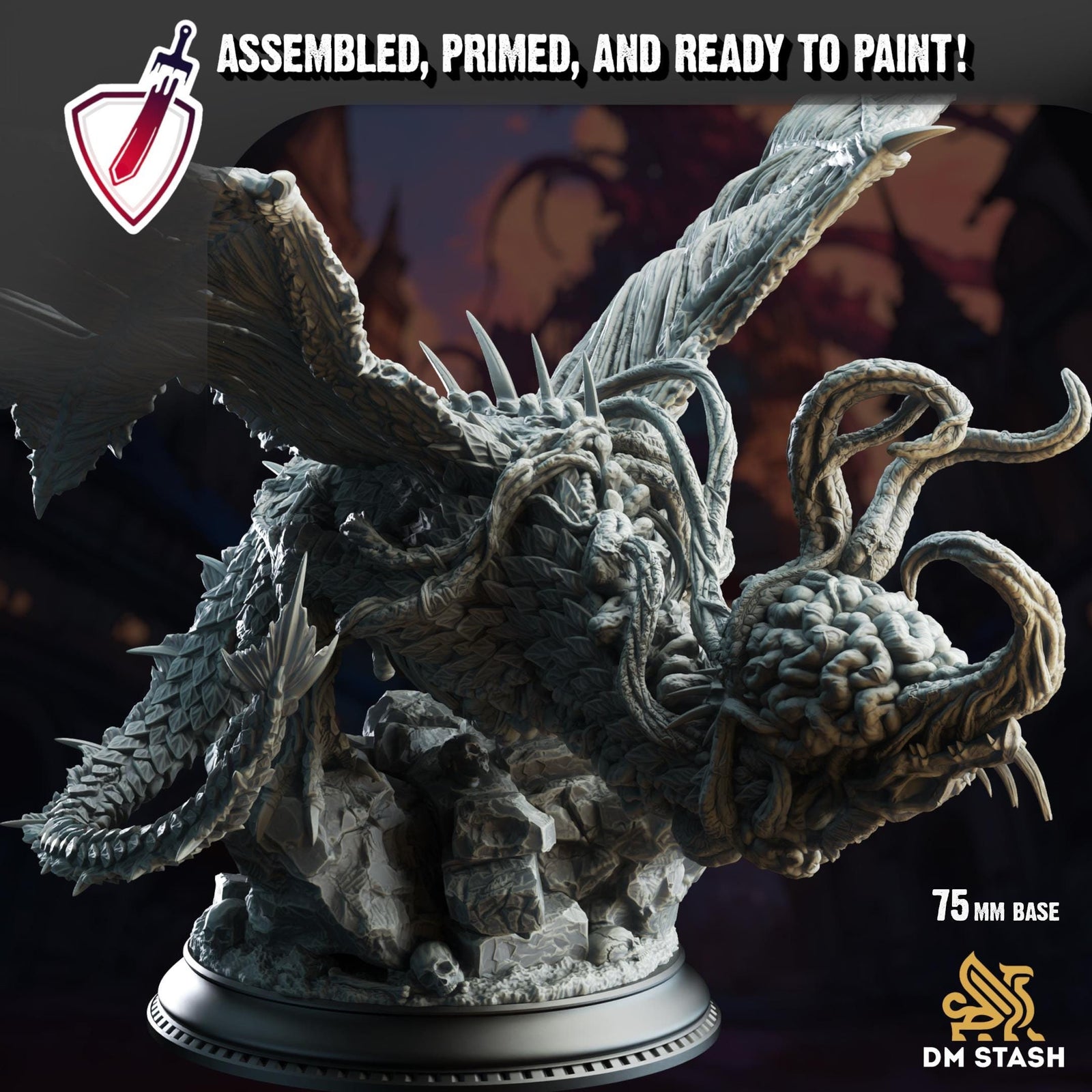 Eldritch Flayed Dragon - Midorius | Miniature by DM Stash | Resin Mini For Tabletop Gaming, D&D, Pathfinder, Painting | Assembled and Primed