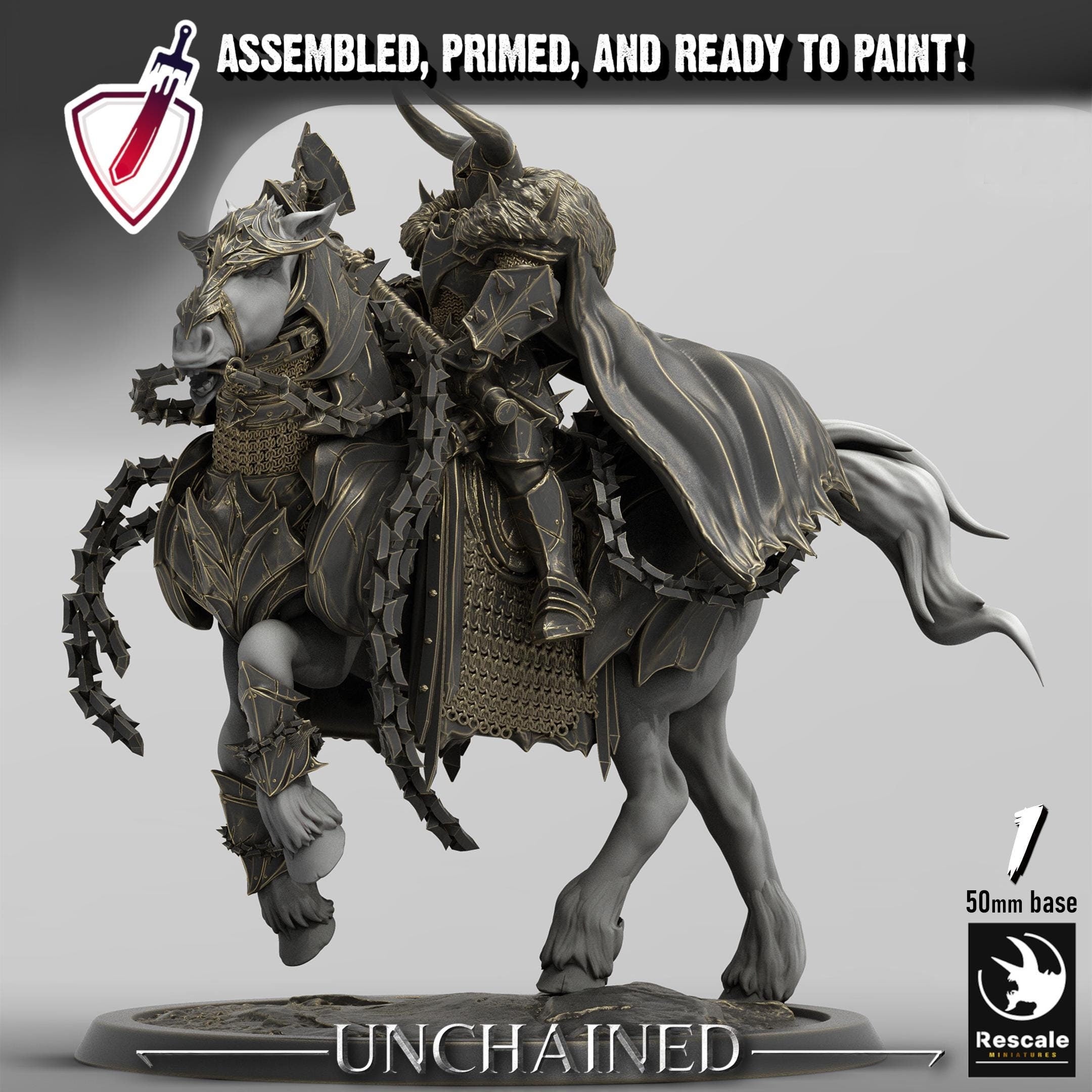 Unchained Mounted Horses | By Rescale Miniatures | Resin Mini for Tabletop Wargames, RPGs, and Painting | Assembled and Primed