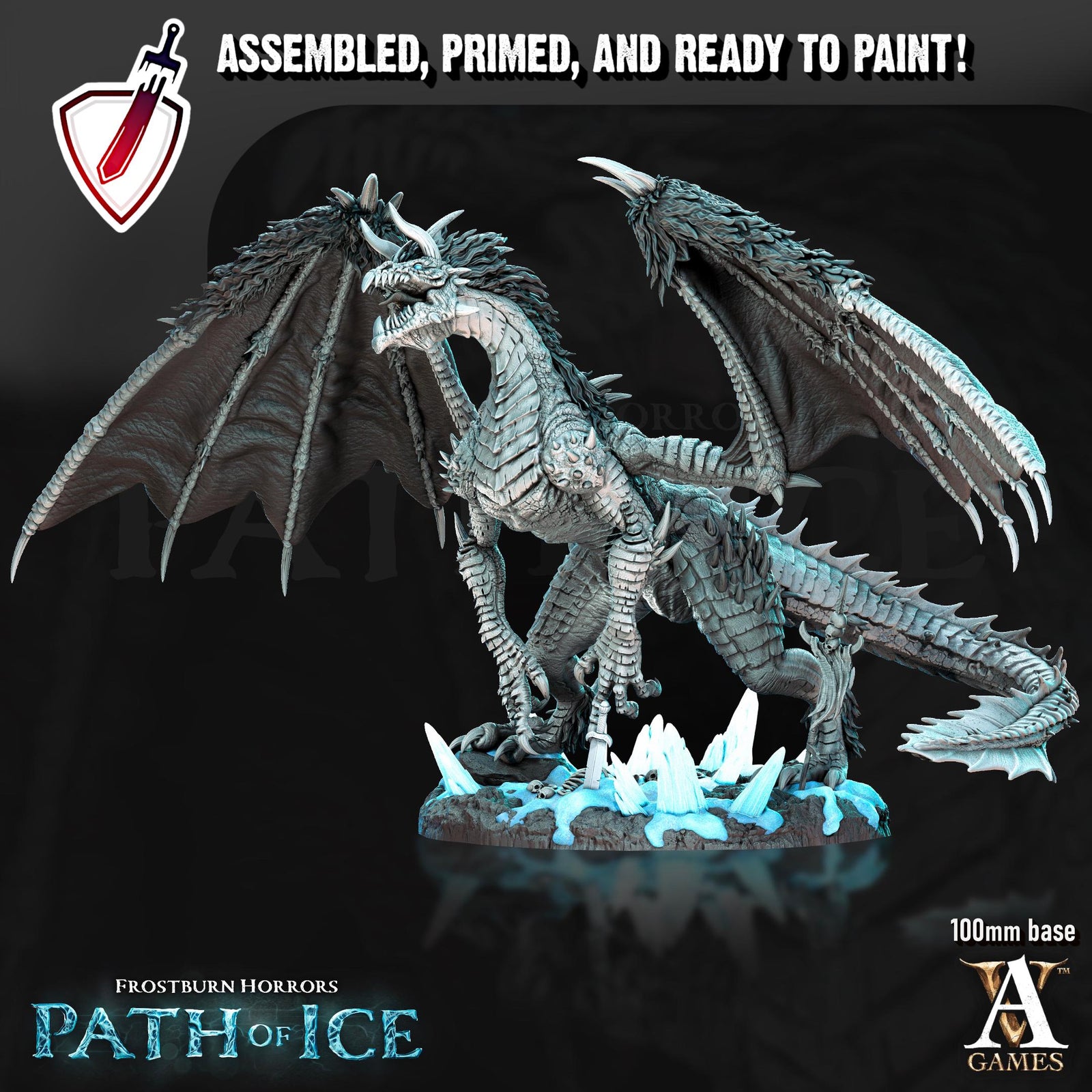 Valkoinen Blizzard Dragon | Miniature by Archvillain Games | Resin mini for tabletop gaming, D&D, Pathfinder, painting | Assembled + Primed