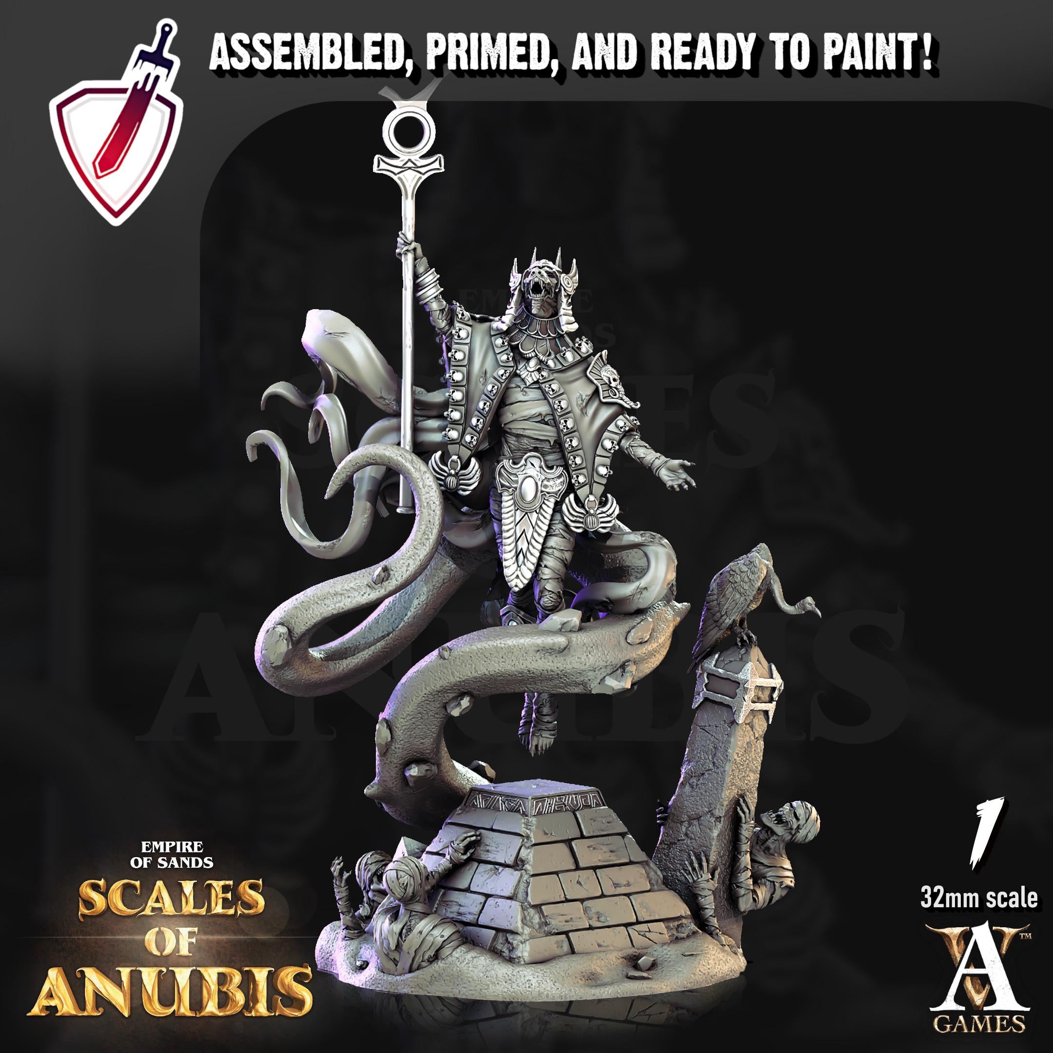 Anubian Priests | Miniatures by Archvillain Games | Resin mini for tabletop gaming, D&D, Pathfinder, and painting | Assembled and Primed