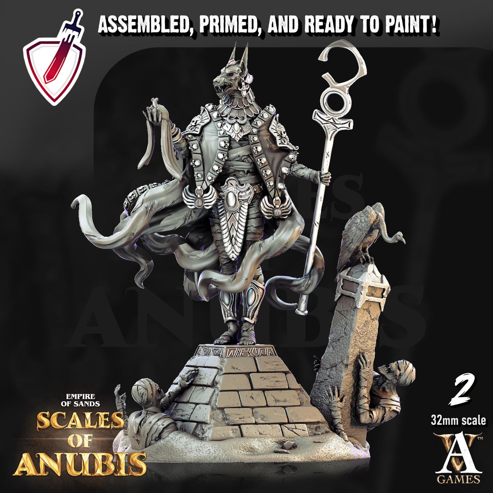 Anubian Priests | Miniatures by Archvillain Games | Resin mini for tabletop gaming, D&D, Pathfinder, and painting | Assembled and Primed