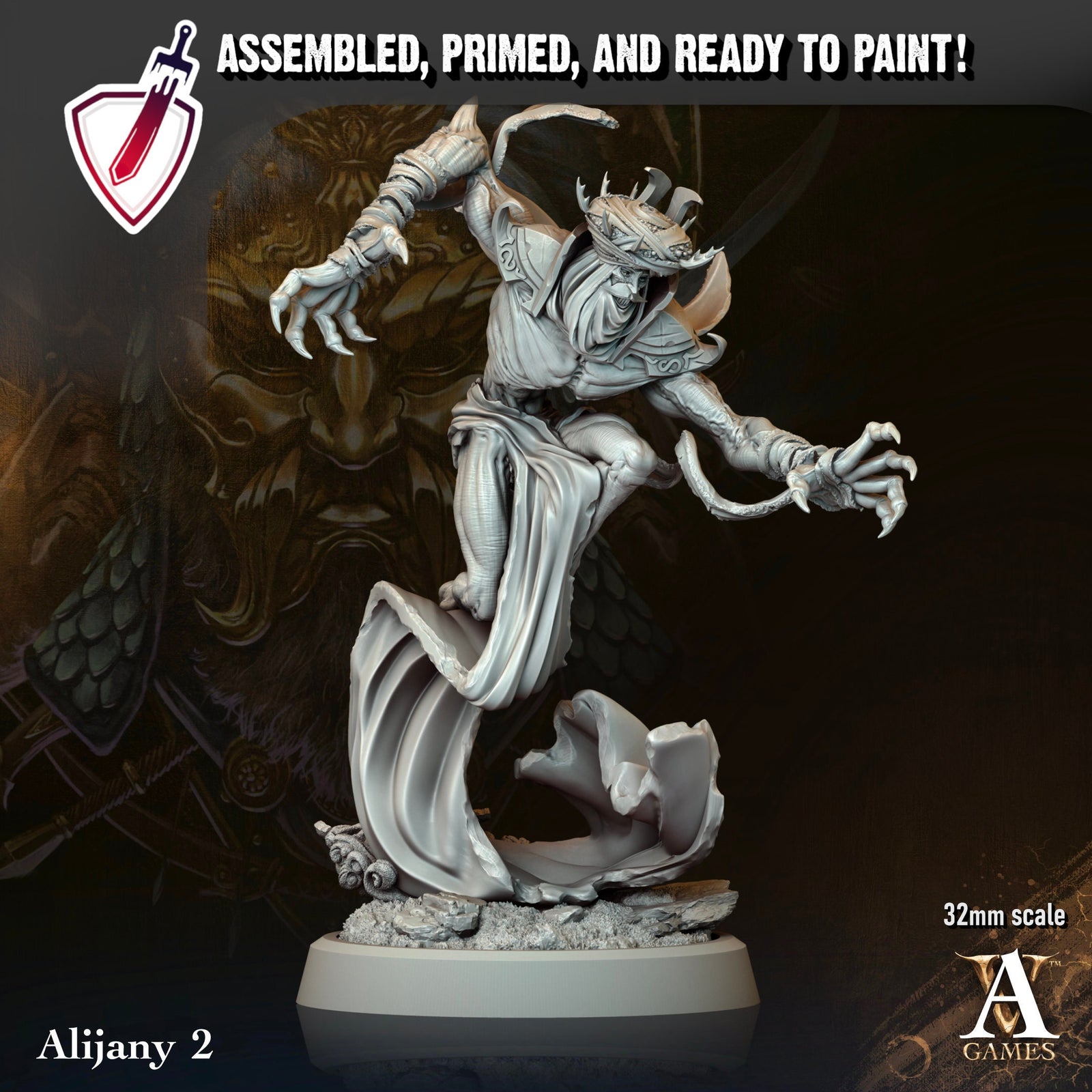 Alijany | Miniatures By Archvillain Games | For Tabletop Gaming, D&D, Pathfinder, And Painting | Assembled And Primed - Brush and Battle