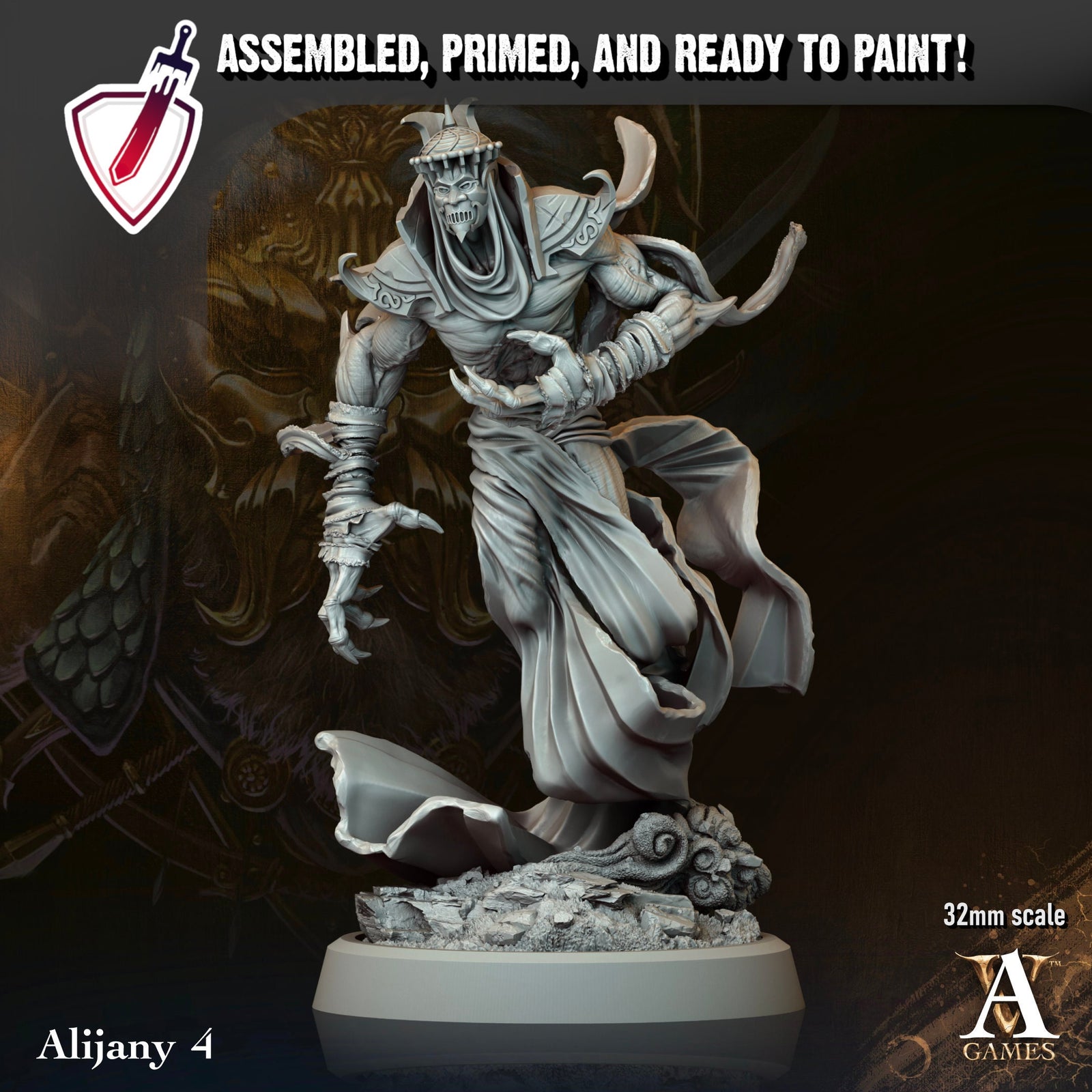 Alijany | Miniatures By Archvillain Games | For Tabletop Gaming, D&D, Pathfinder, And Painting | Assembled And Primed - Brush and Battle
