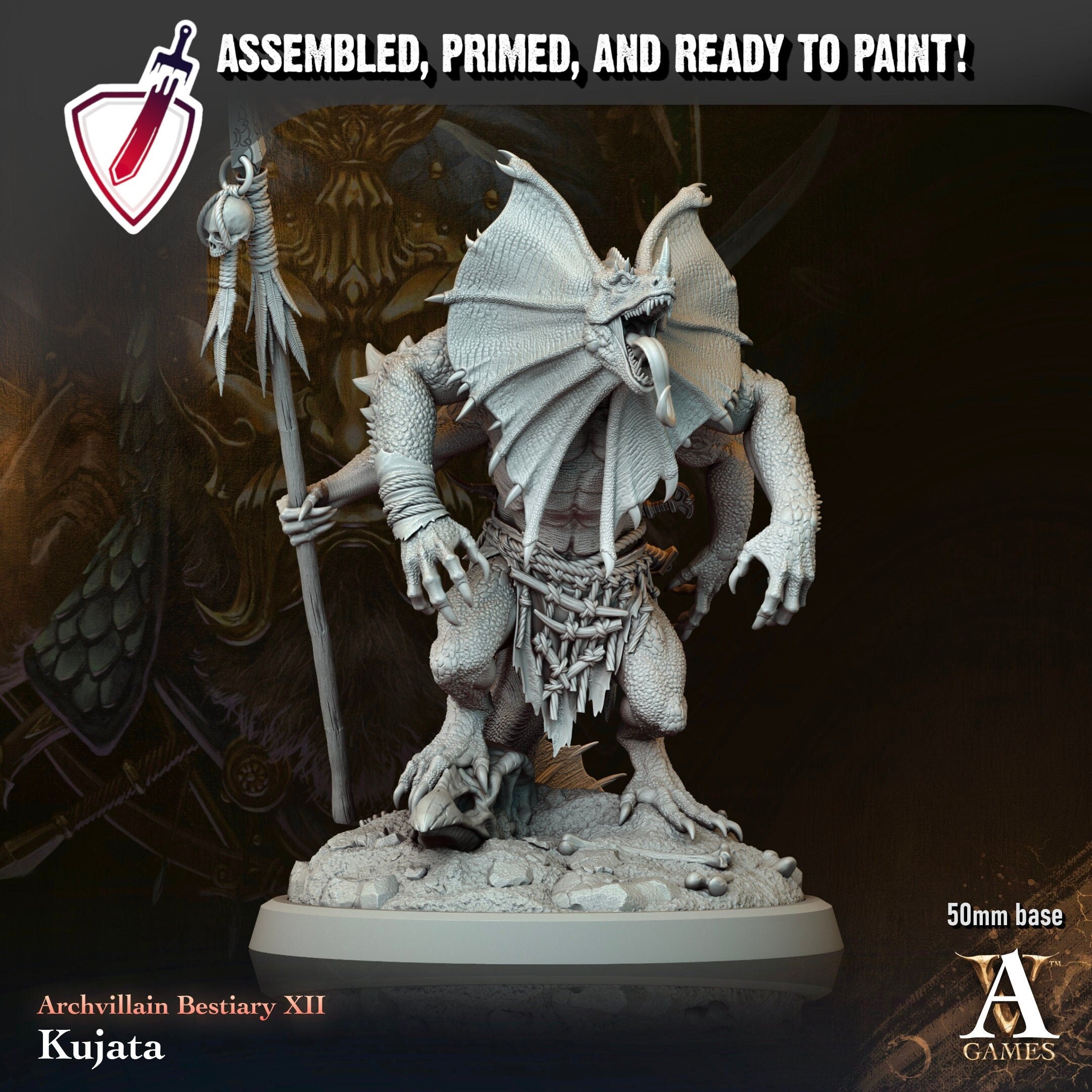 Kujata | Miniature By Archvillain Games | For Tabletop Gaming, D&D, Pathfinder, And Painting | Assembled And Primed - Brush and Battle