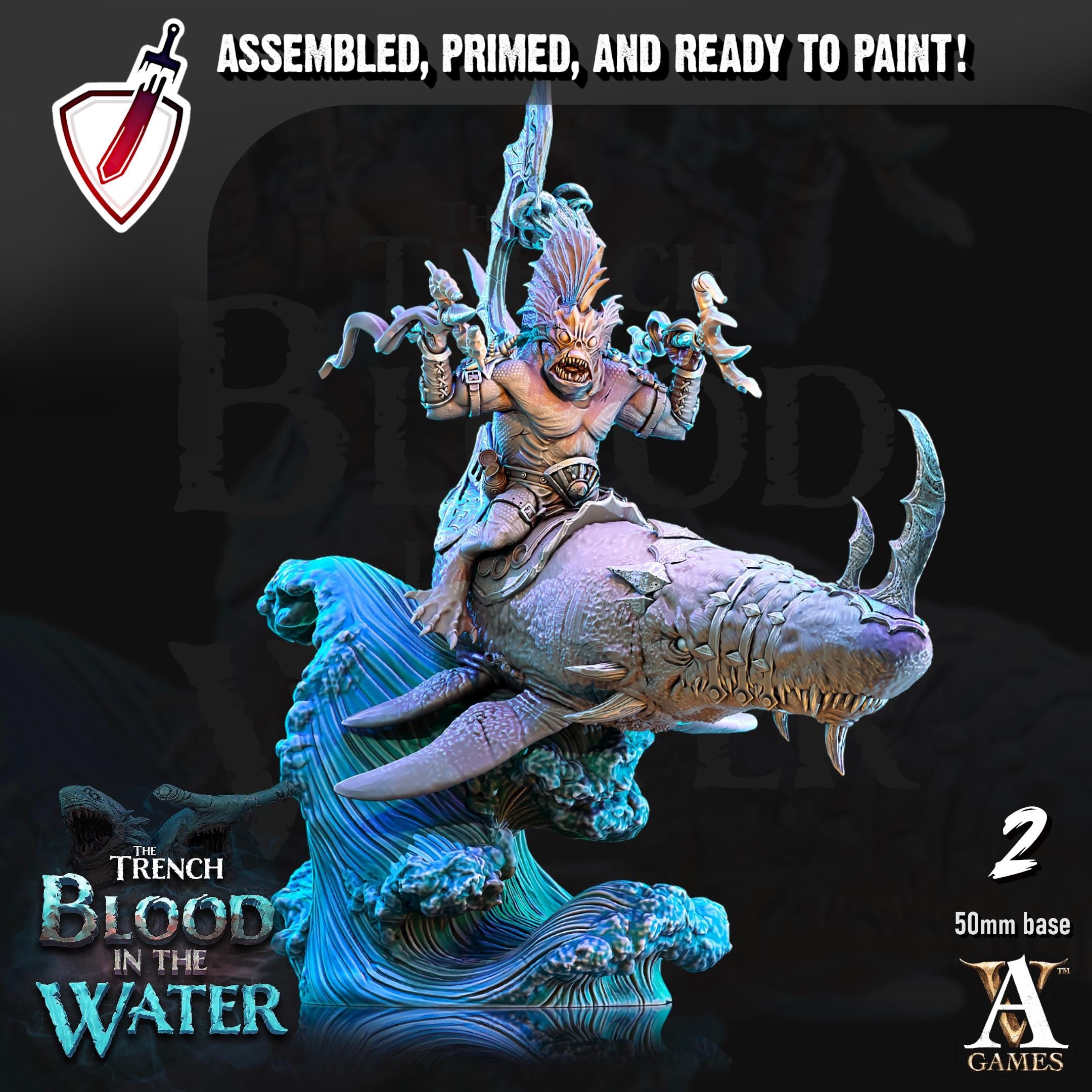 Shakarkha Sharktamers | Miniatures by Archvillain Games | Resin mini for tabletop gaming, D&D, Pathfinder, painting | Assembled and Primed