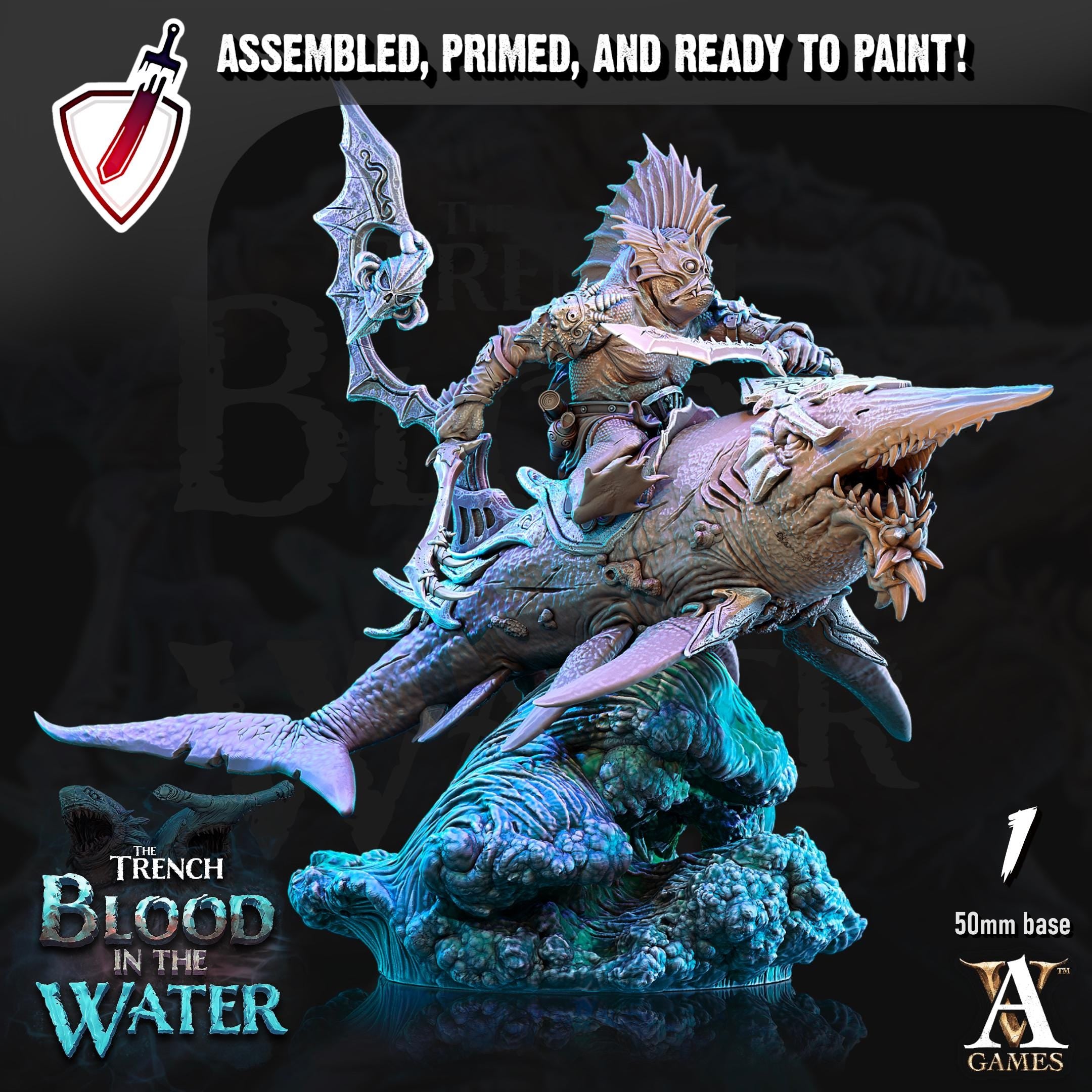 Shakarkha Sharktamers | Miniatures by Archvillain Games | Resin mini for tabletop gaming, D&D, Pathfinder, painting | Assembled and Primed