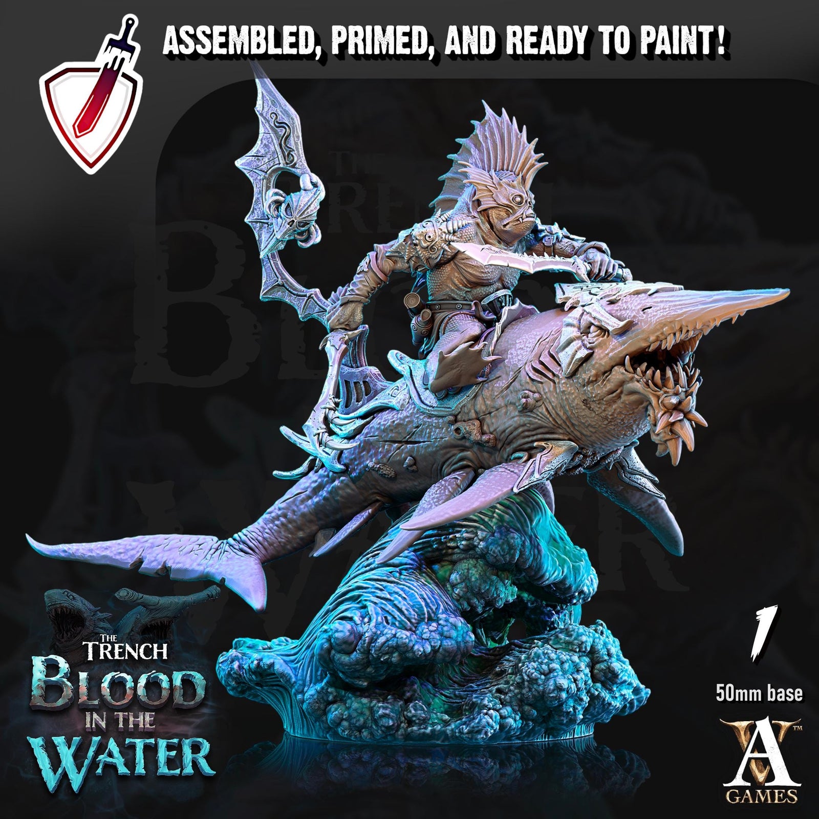 Shakarkha Sharktamers | Miniatures by Archvillain Games | Resin mini for tabletop gaming, D&D, Pathfinder, painting | Assembled and Primed