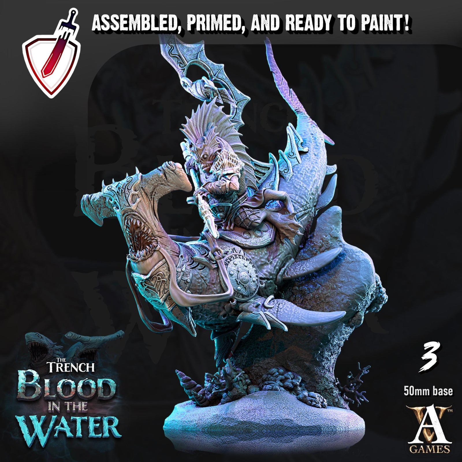 Shakarkha Sharktamers | Miniatures by Archvillain Games | Resin mini for tabletop gaming, D&D, Pathfinder, painting | Assembled and Primed