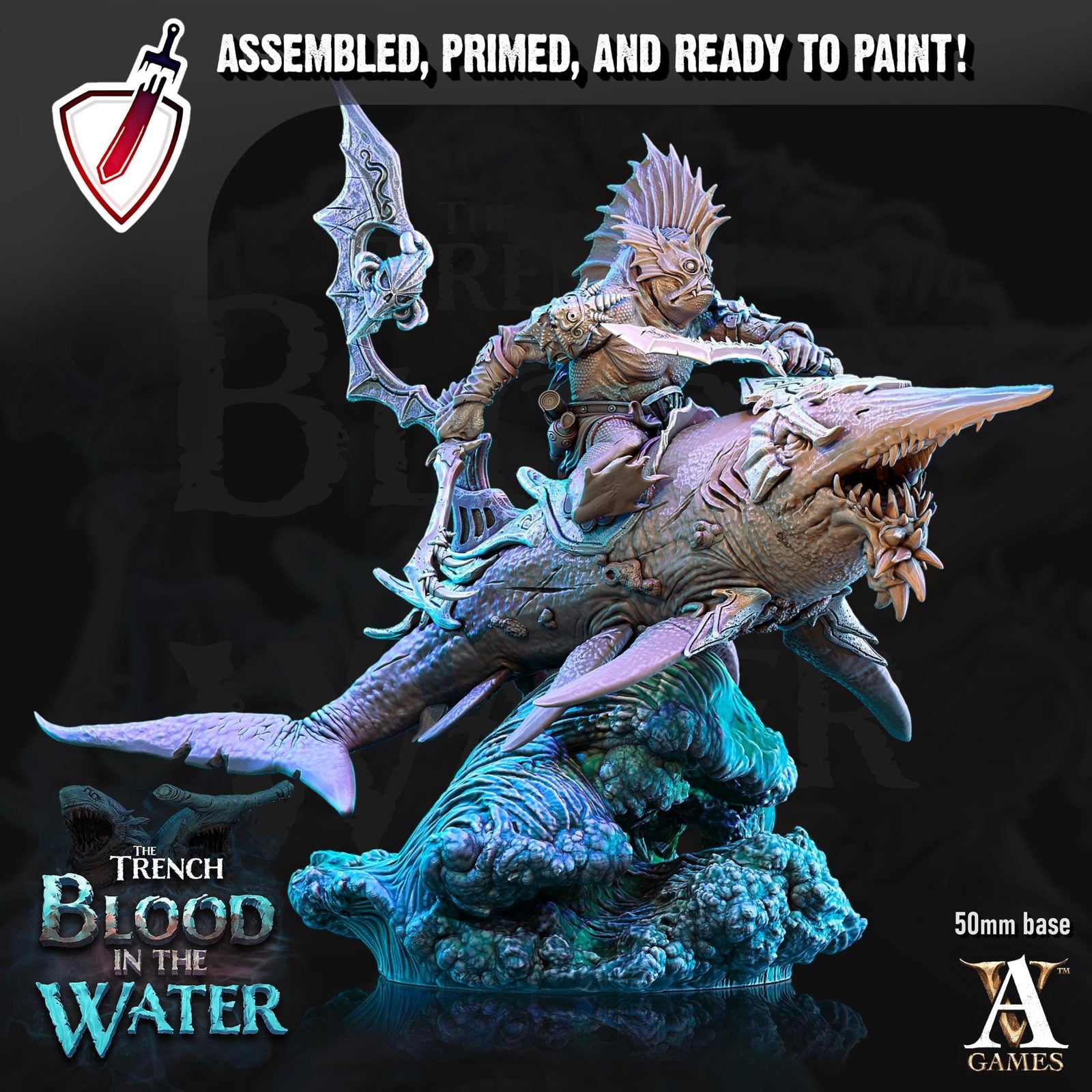 Shakarkha Sharktamers | Miniatures by Archvillain Games | Resin mini for tabletop gaming, D&D, Pathfinder, painting | Assembled and Primed