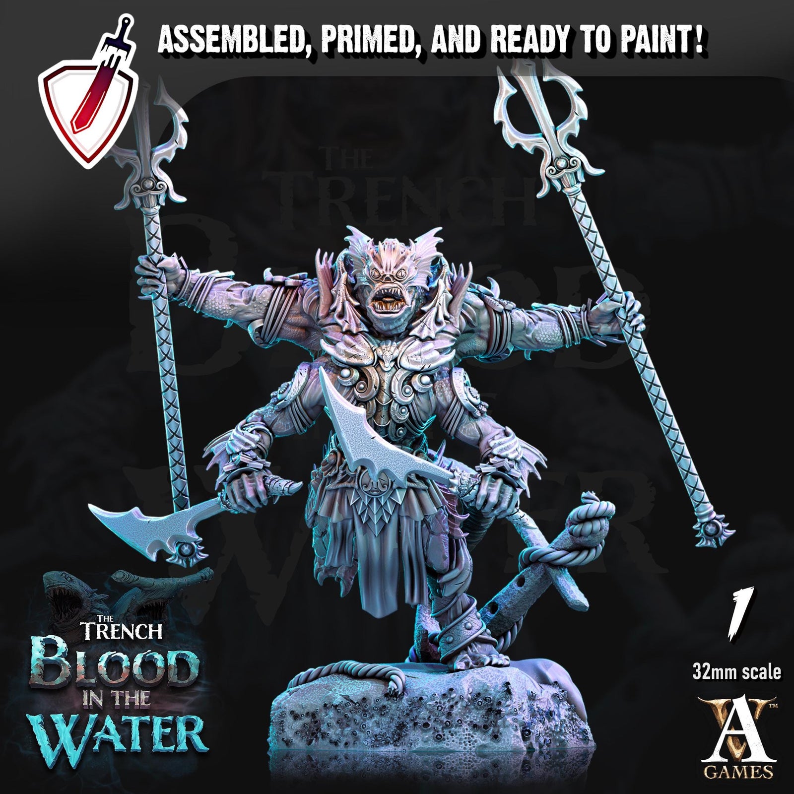 Shakarkha Tidebringers | Miniatures by Archvillain Games | Resin mini for tabletop gaming, D&D, Pathfinder, painting | Assembled and Primed