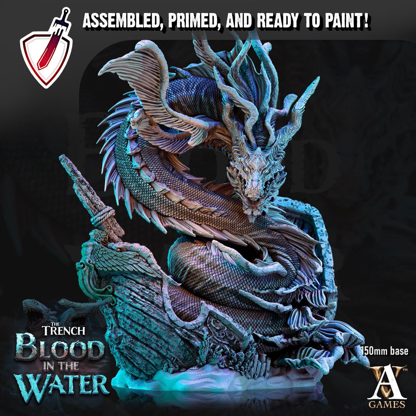 Vaiakvo the Sea Dragon | (Massive) Miniature by Archvillain Games | mini for tabletop gaming, D&D, Pathfinder, painting | Assembled + Primed