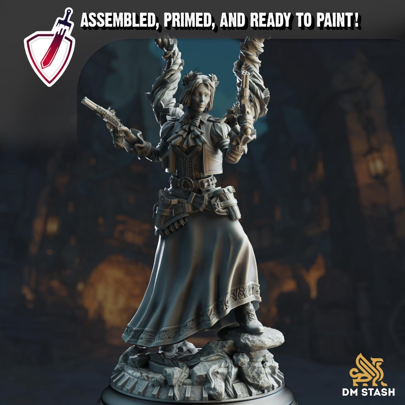 Tasmin - Druidic Gunslinger | Miniature by DM Stash | Resin Mini For Tabletop Gaming, D&D, Pathfinder, and Painting | Assembled and Primed