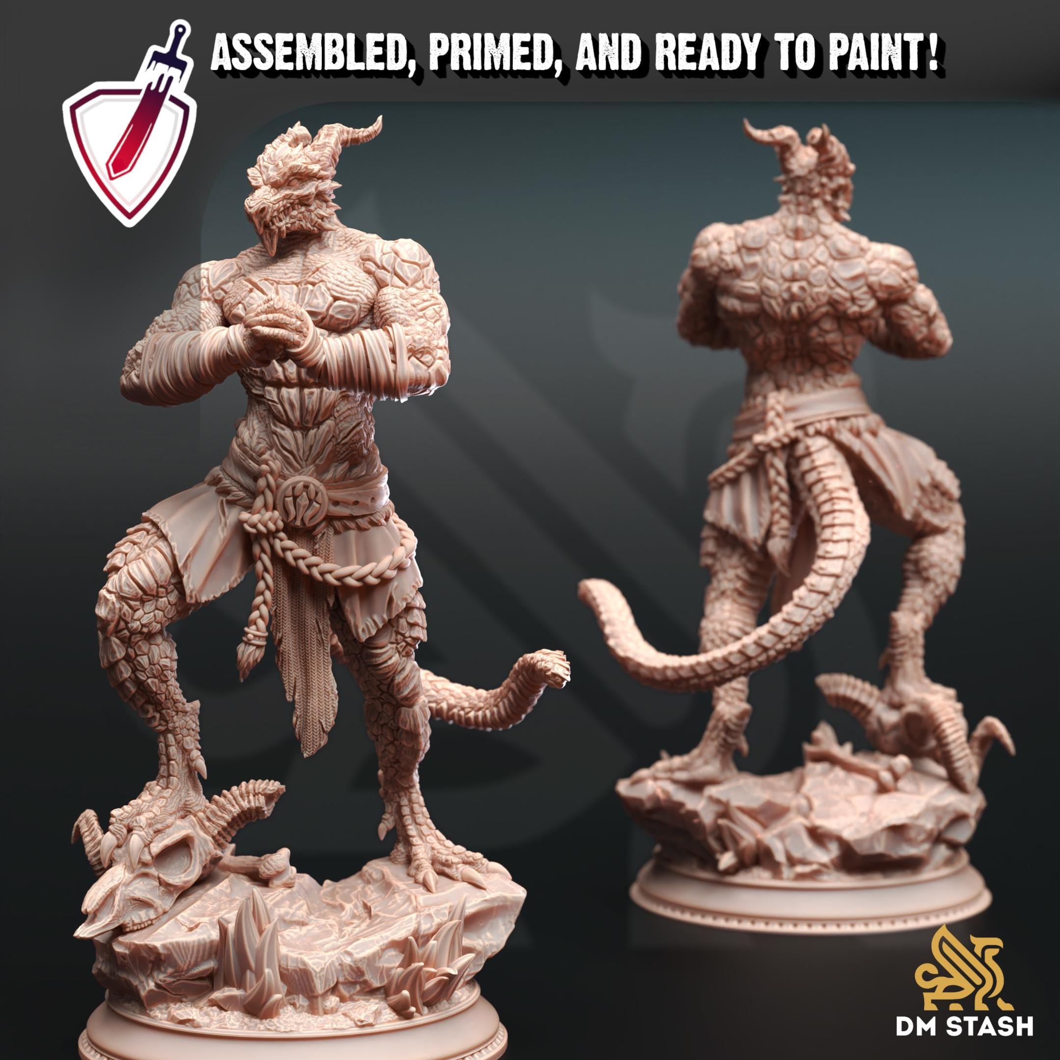 Dragonborn Pugilist - Kuthrak'Va | Miniature by DM Stash | Resin Mini For Tabletop Gaming, D&D, Pathfinder, Painting | Assembled and Primed