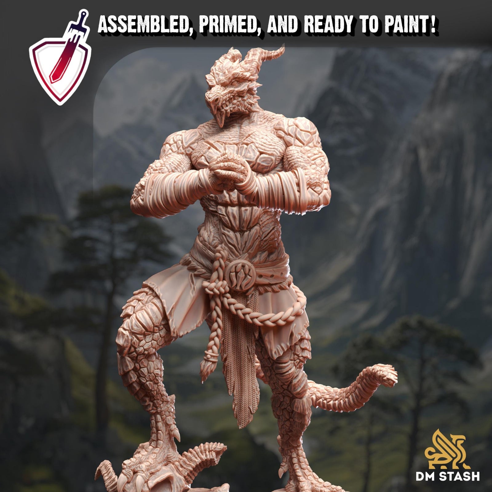 Dragonborn Pugilist - Kuthrak'Va | Miniature by DM Stash | Resin Mini For Tabletop Gaming, D&D, Pathfinder, Painting | Assembled and Primed