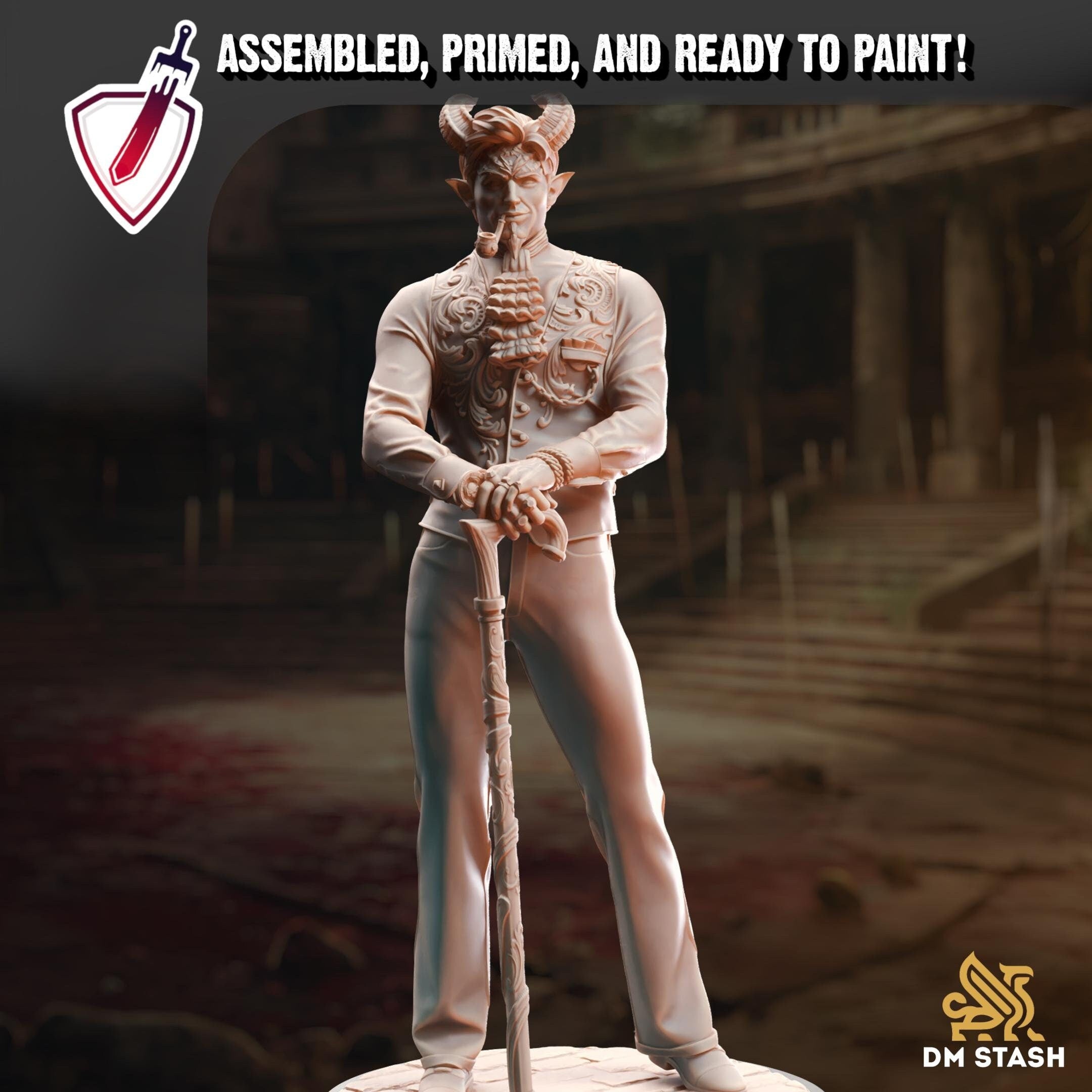 Tiefling Crimelord - Xarvir | Miniature by DM Stash | Resin Mini For Tabletop Gaming, D&D, Pathfinder, Painting | Assembled and Primed