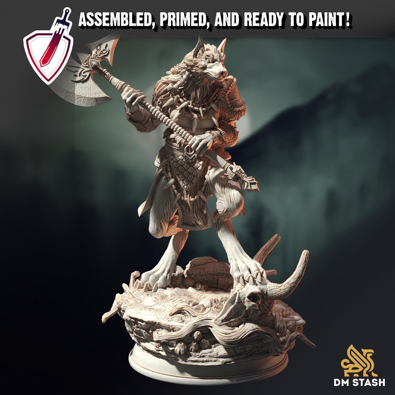 Werewolf Barbarian - Ariana Grey | Miniature by DM Stash | Resin Mini For Tabletop Gaming, D&D, Pathfinder, Painting | Assembled and Primed