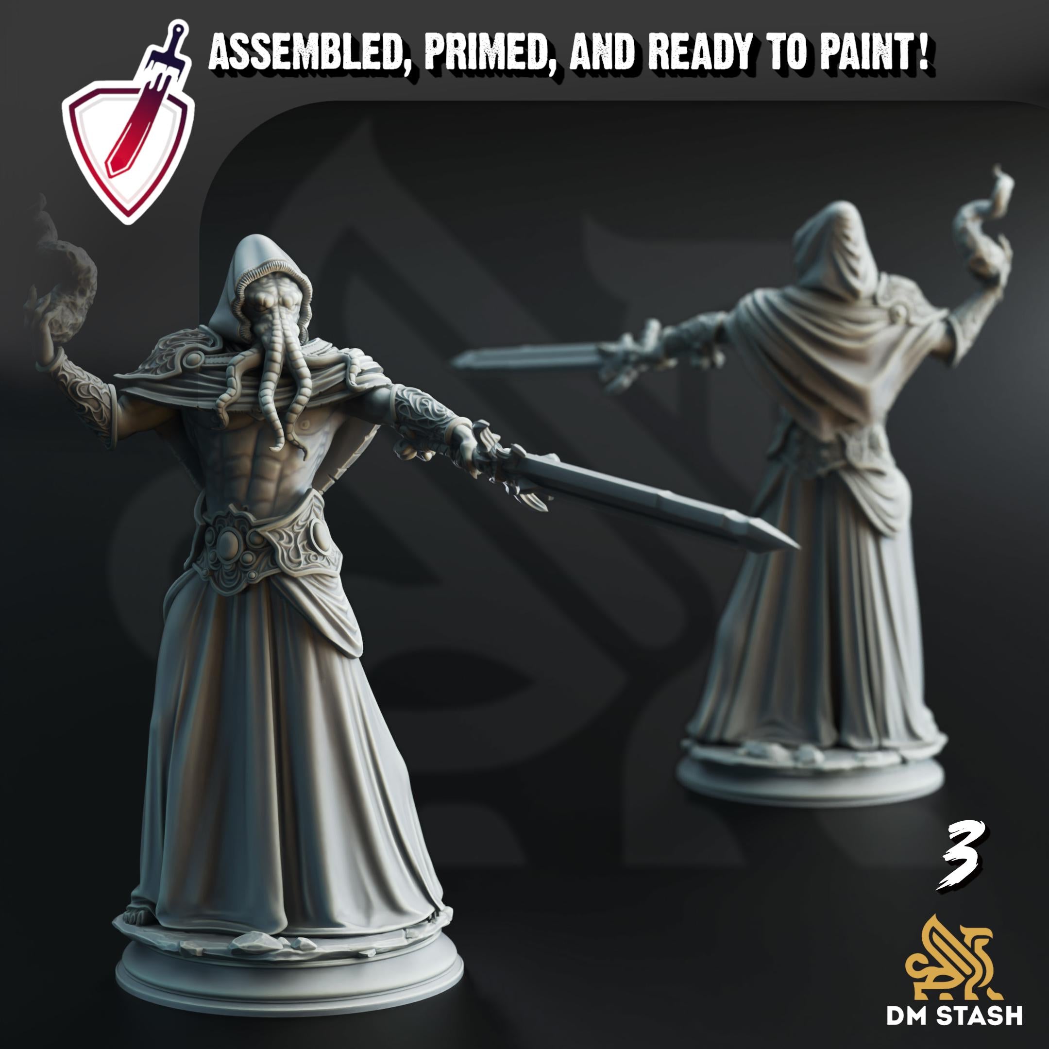 Ascended Mind Flayers | Miniatures by DM Stash | Resin Mini For Tabletop Gaming, D&D, Pathfinder, and Painting | Assembled and Primed