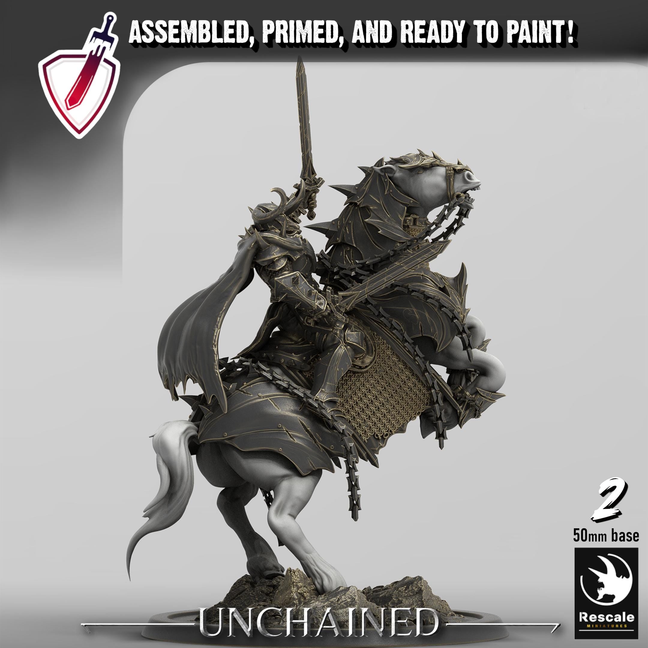 Unchained Mounted Horses | By Rescale Miniatures | Resin Mini for Tabletop Wargames, RPGs, and Painting | Assembled and Primed