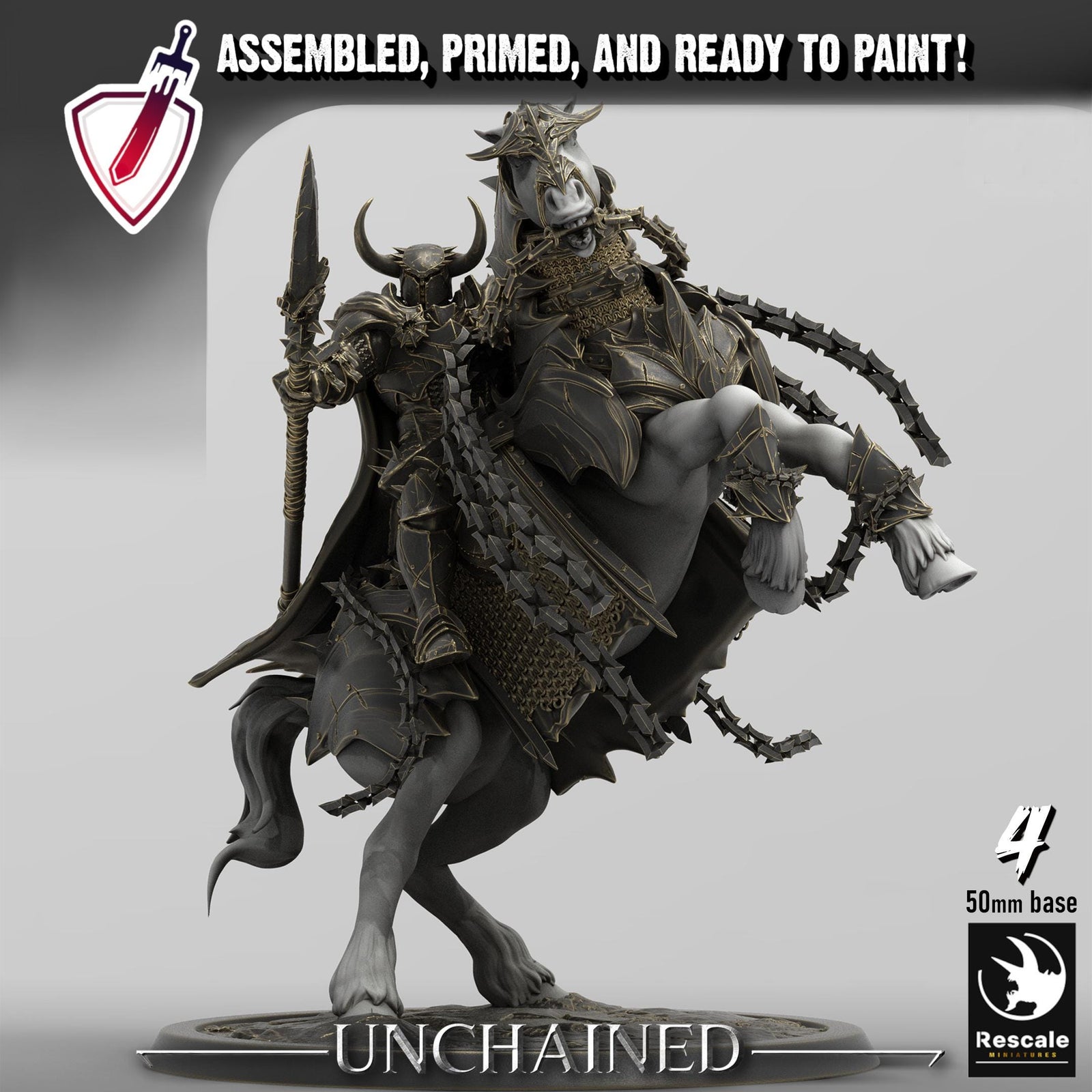 Unchained Mounted Horses | By Rescale Miniatures | Resin Mini for Tabletop Wargames, RPGs, and Painting | Assembled and Primed
