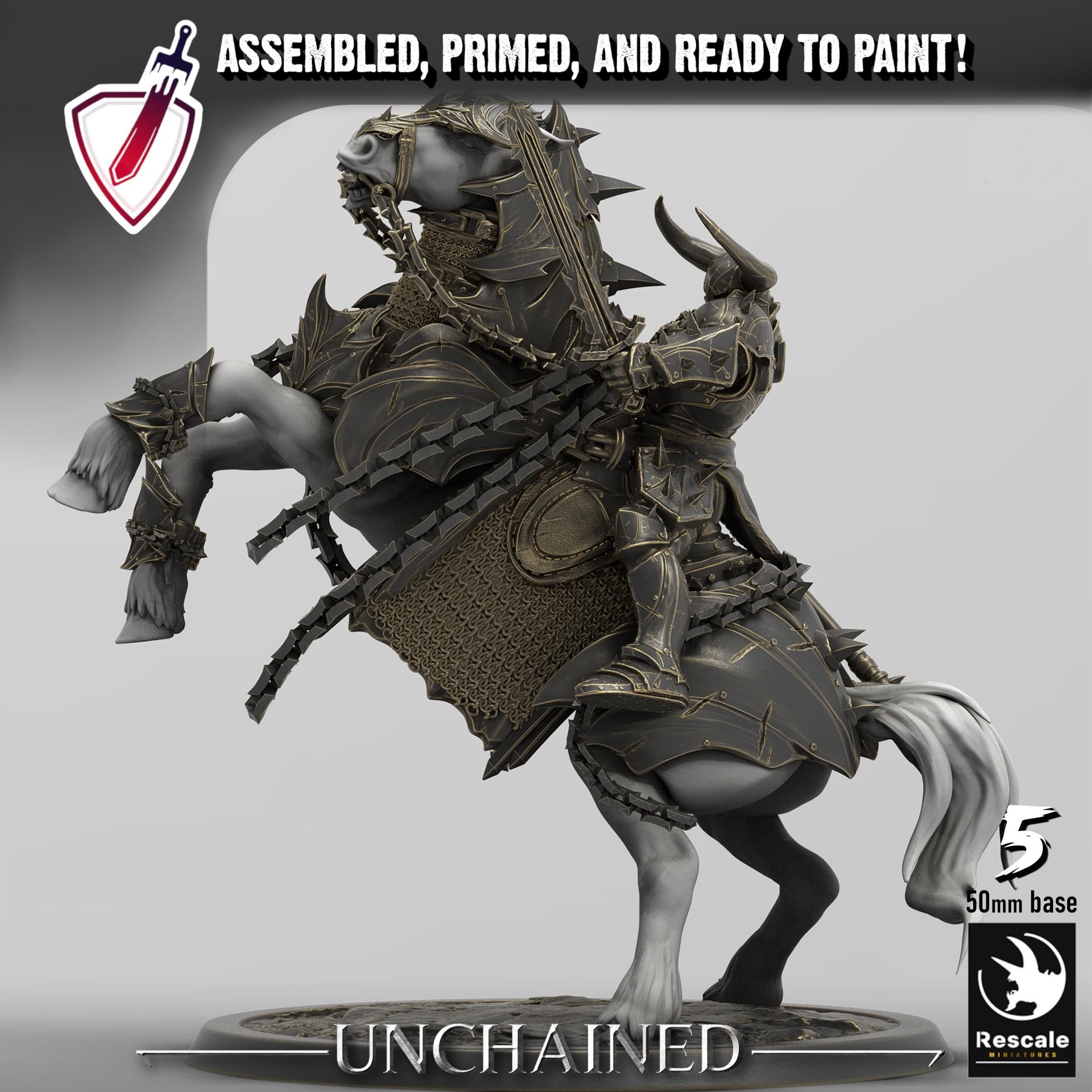 Unchained Mounted Horses | By Rescale Miniatures | Resin Mini for Tabletop Wargames, RPGs, and Painting | Assembled and Primed