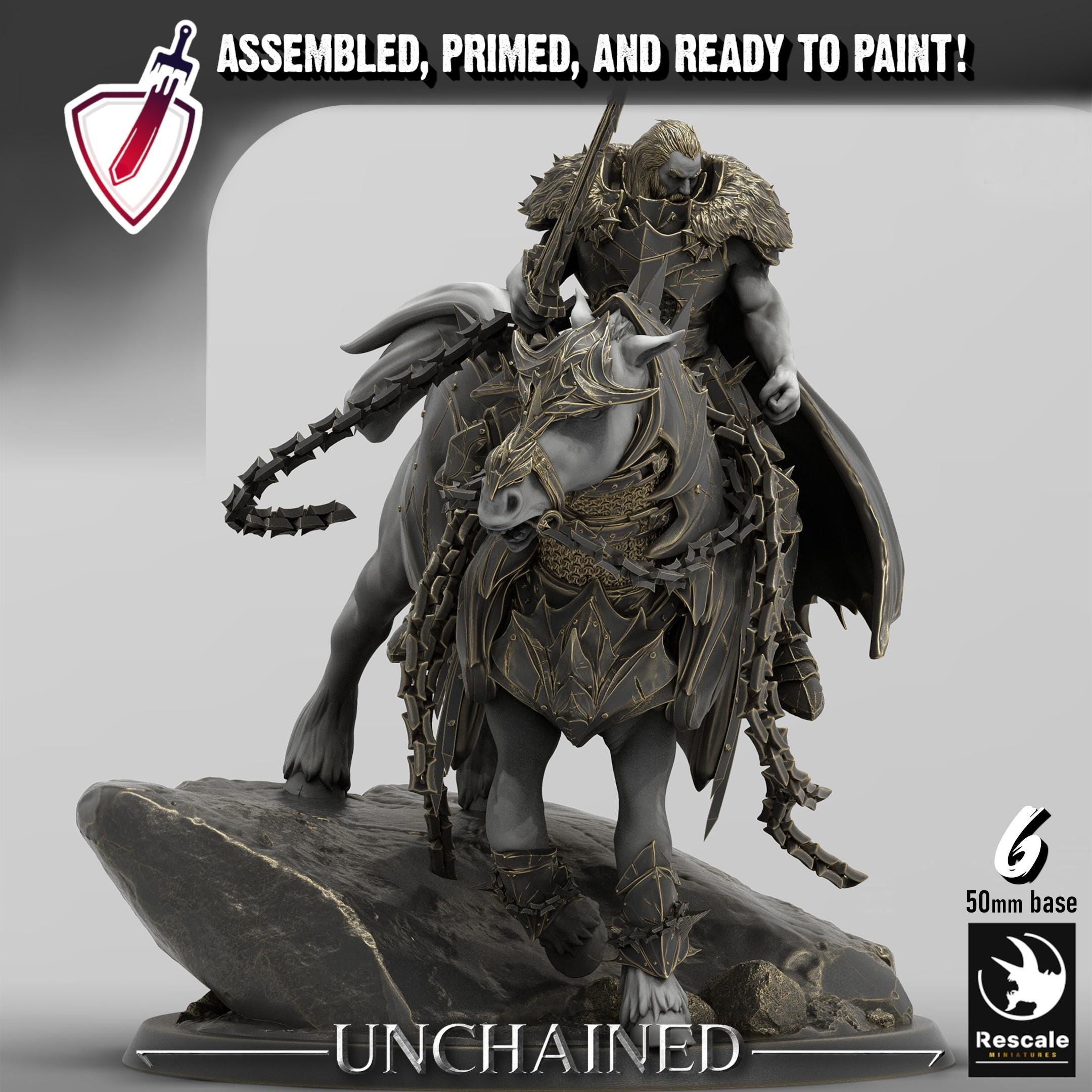 Unchained Mounted Horses | By Rescale Miniatures | Resin Mini for Tabletop Wargames, RPGs, and Painting | Assembled and Primed