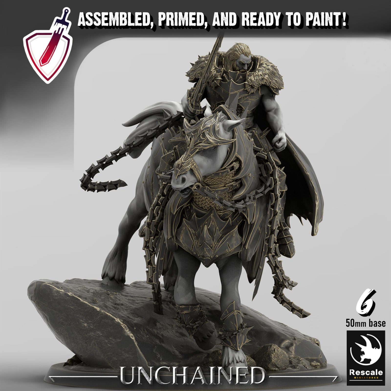 Unchained Mounted Horses | By Rescale Miniatures | Resin Mini for Tabletop Wargames, RPGs, and Painting | Assembled and Primed