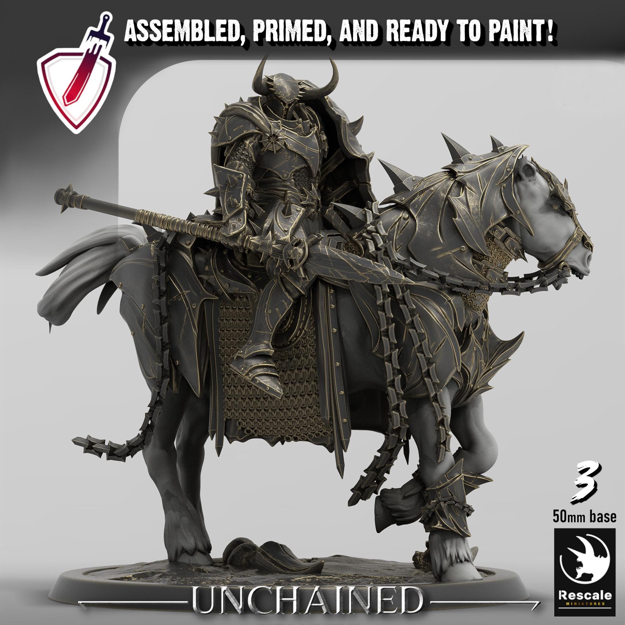 Unchained Mounted Horses | By Rescale Miniatures | Resin Mini for Tabletop Wargames, RPGs, and Painting | Assembled and Primed