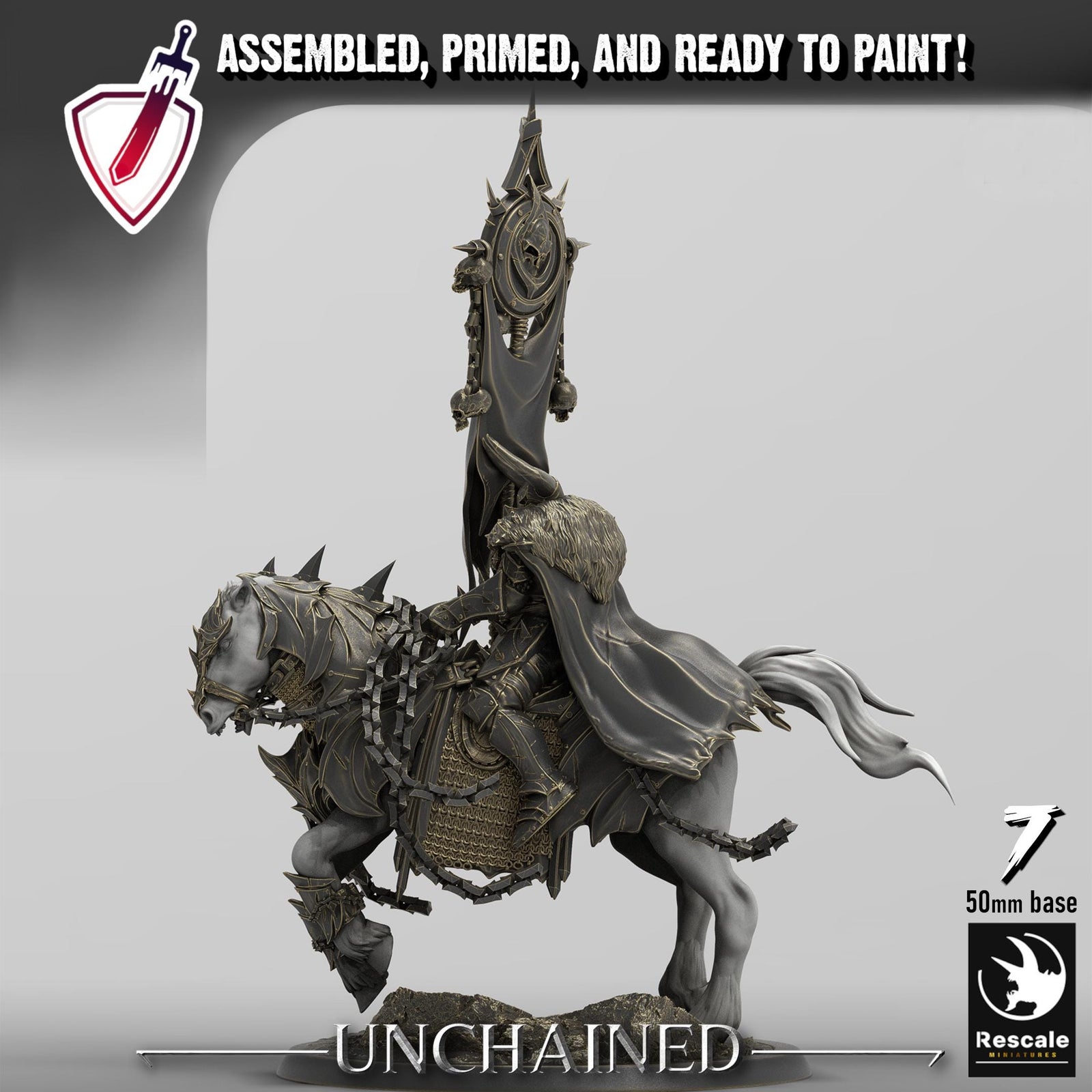 Unchained Mounted Horses | By Rescale Miniatures | Resin Mini for Tabletop Wargames, RPGs, and Painting | Assembled and Primed