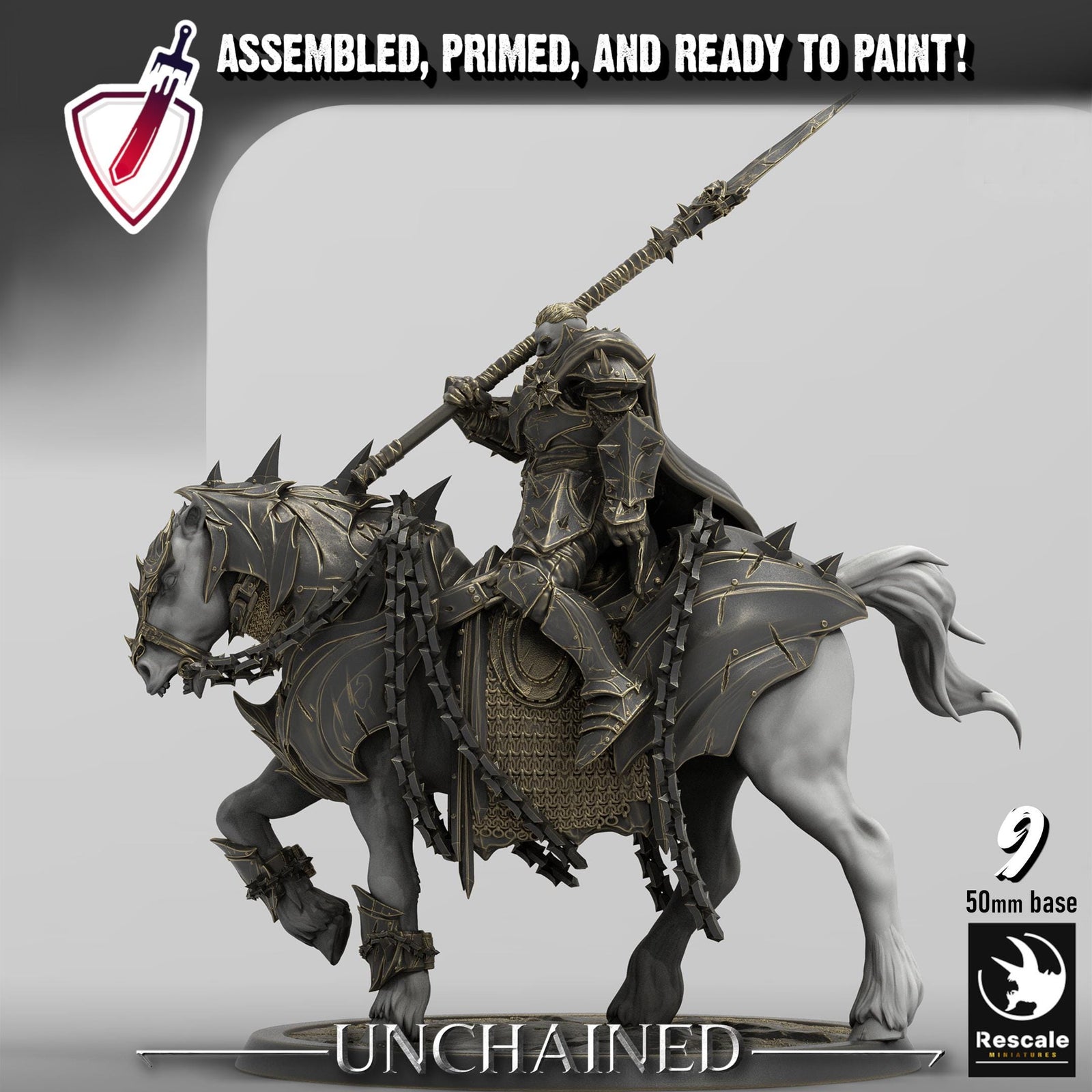 Unchained Mounted Horses | By Rescale Miniatures | Resin Mini for Tabletop Wargames, RPGs, and Painting | Assembled and Primed