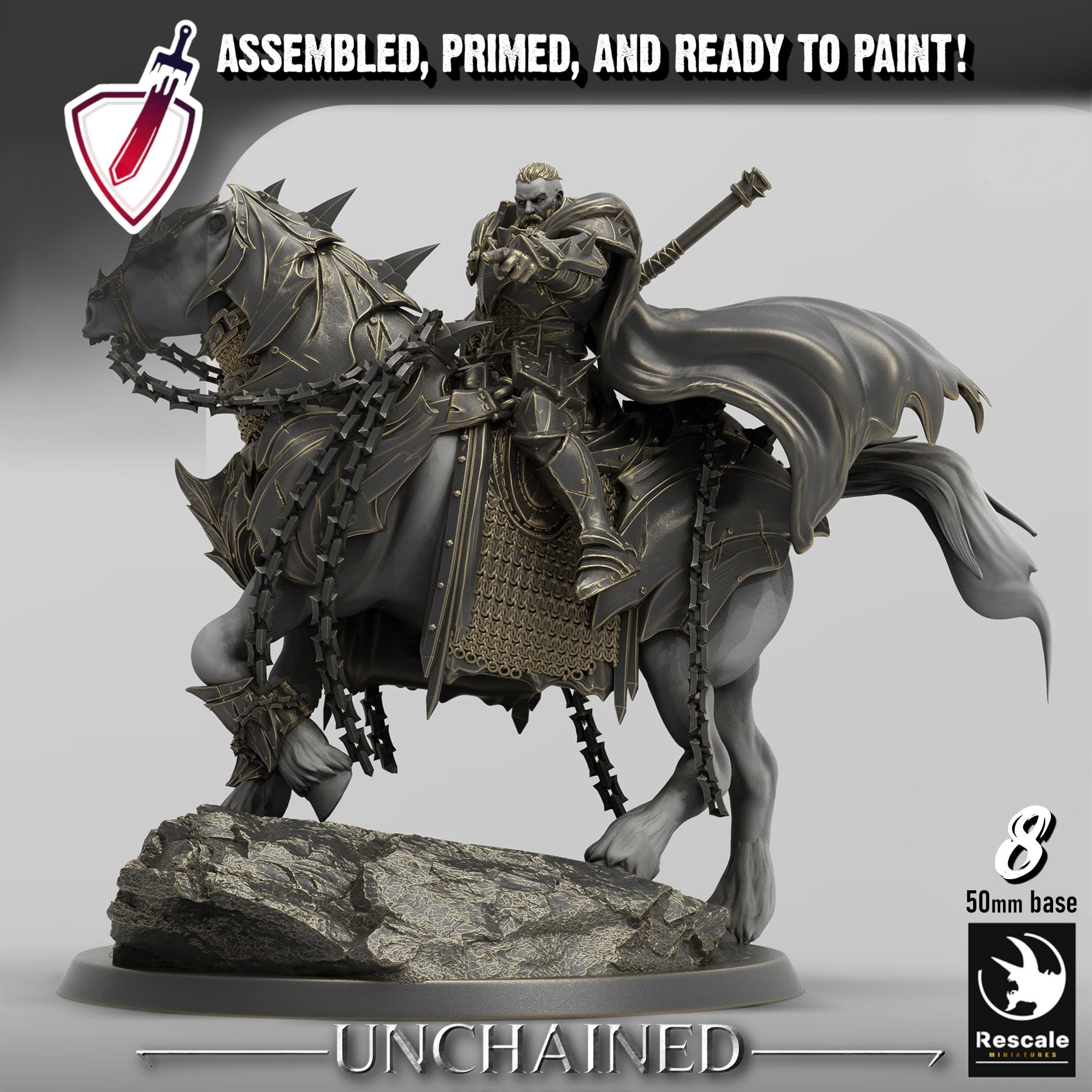 Unchained Mounted Horses | By Rescale Miniatures | Resin Mini for Tabletop Wargames, RPGs, and Painting | Assembled and Primed
