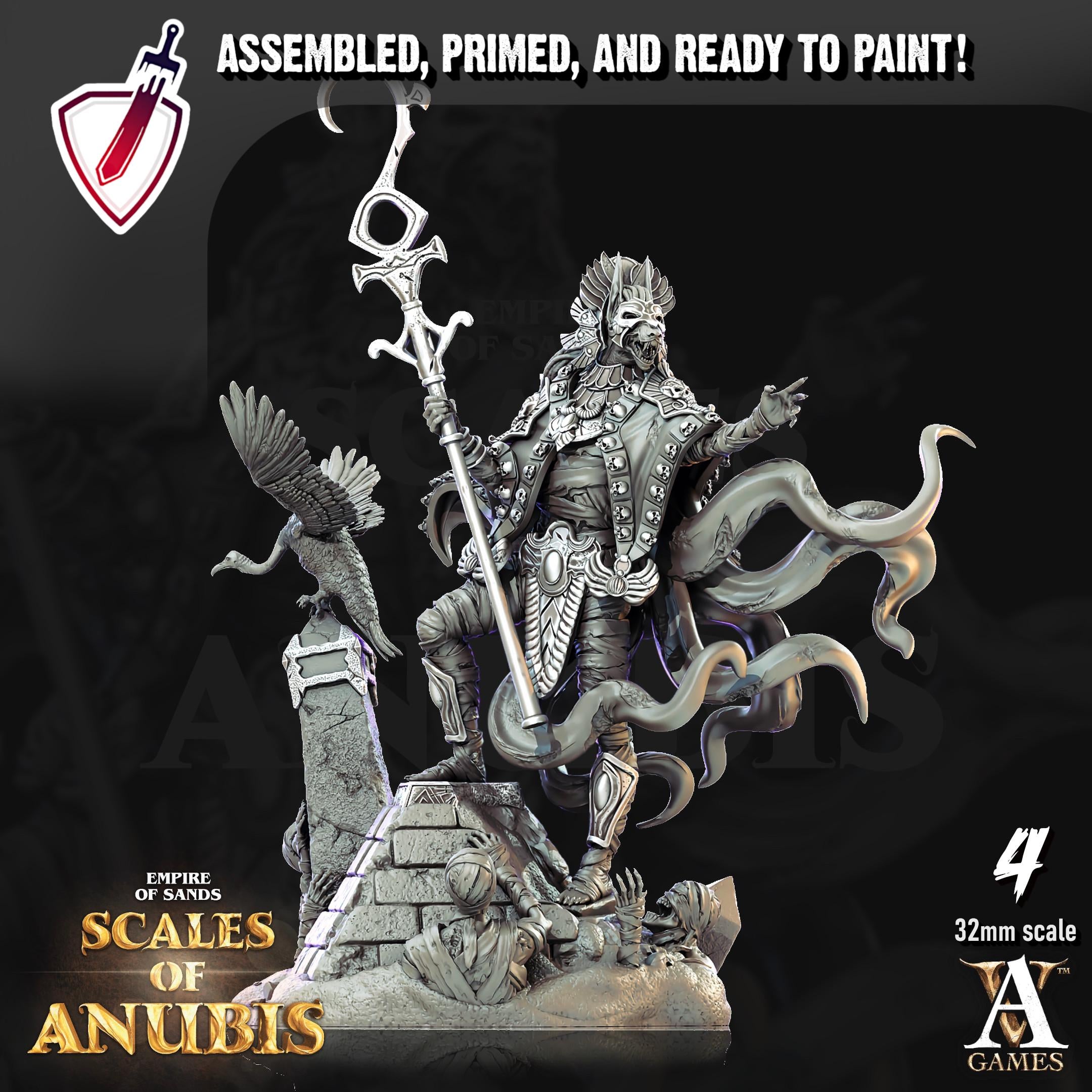 Anubian Priests | Miniatures by Archvillain Games | Resin mini for tabletop gaming, D&D, Pathfinder, and painting | Assembled and Primed