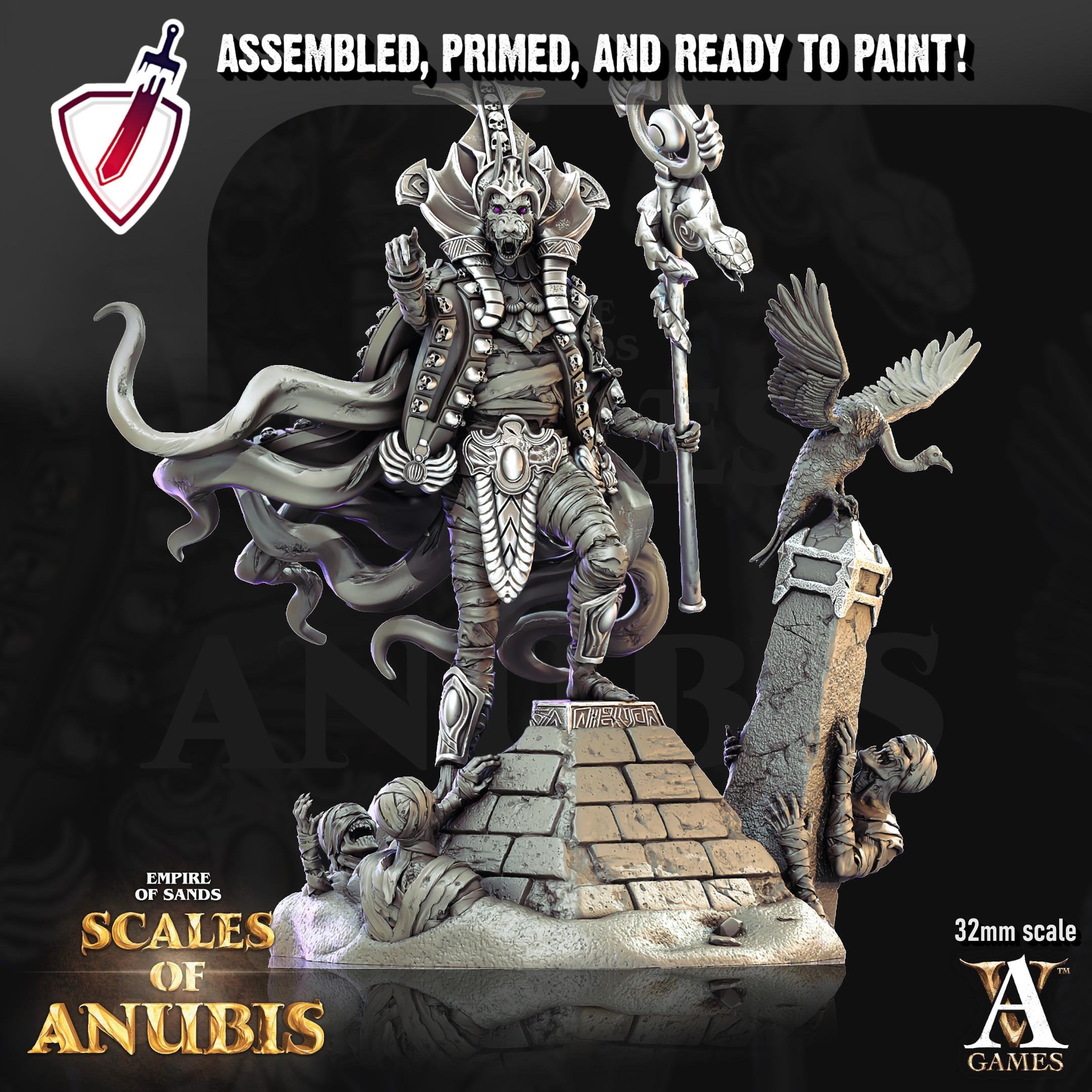 Anubian Priests | Miniatures by Archvillain Games | Resin mini for tabletop gaming, D&D, Pathfinder, and painting | Assembled and Primed