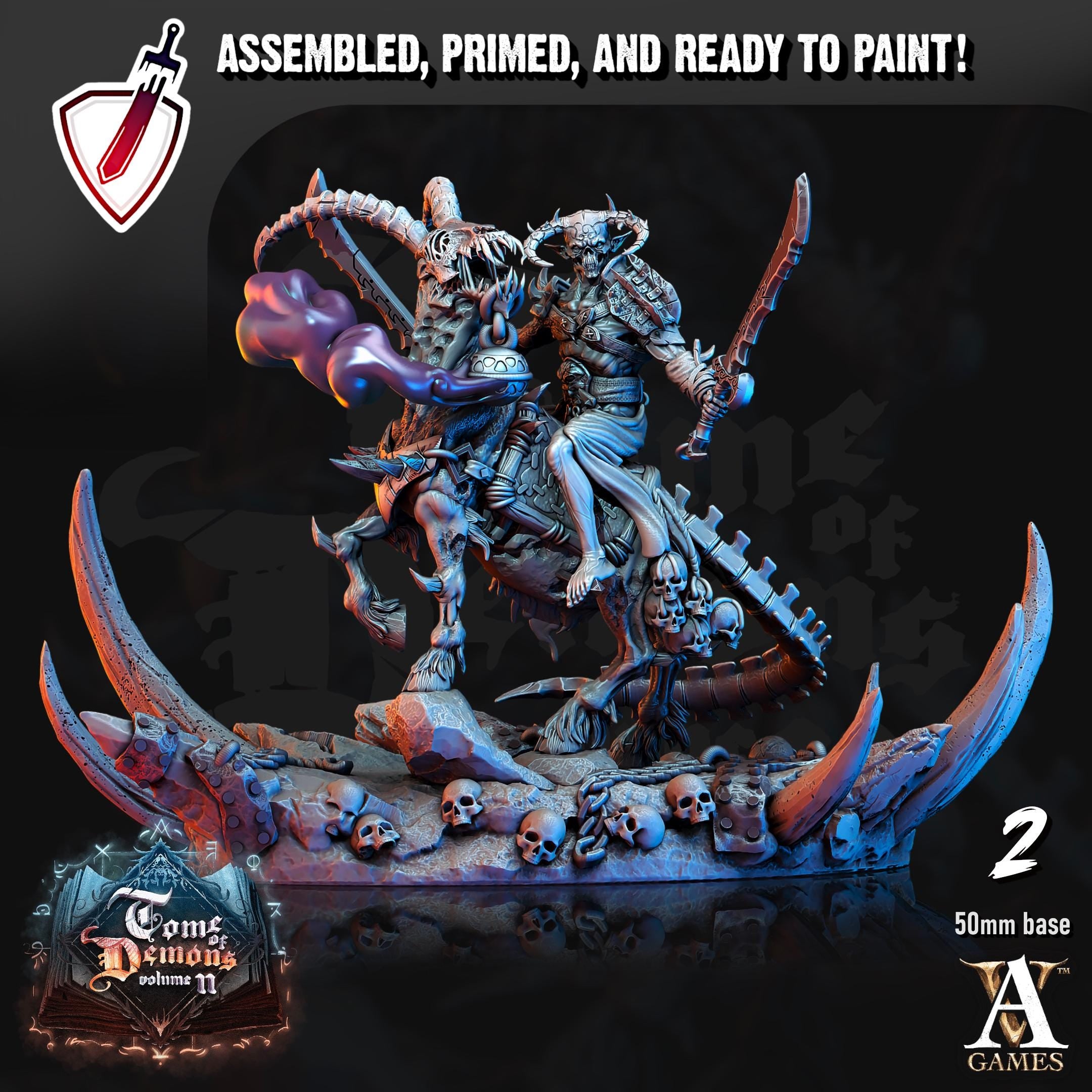 Bloodhorn Riders | Miniatures by Archvillain Games | Resin mini for tabletop gaming, D&D, Pathfinder, and painting | Assembled and Primed