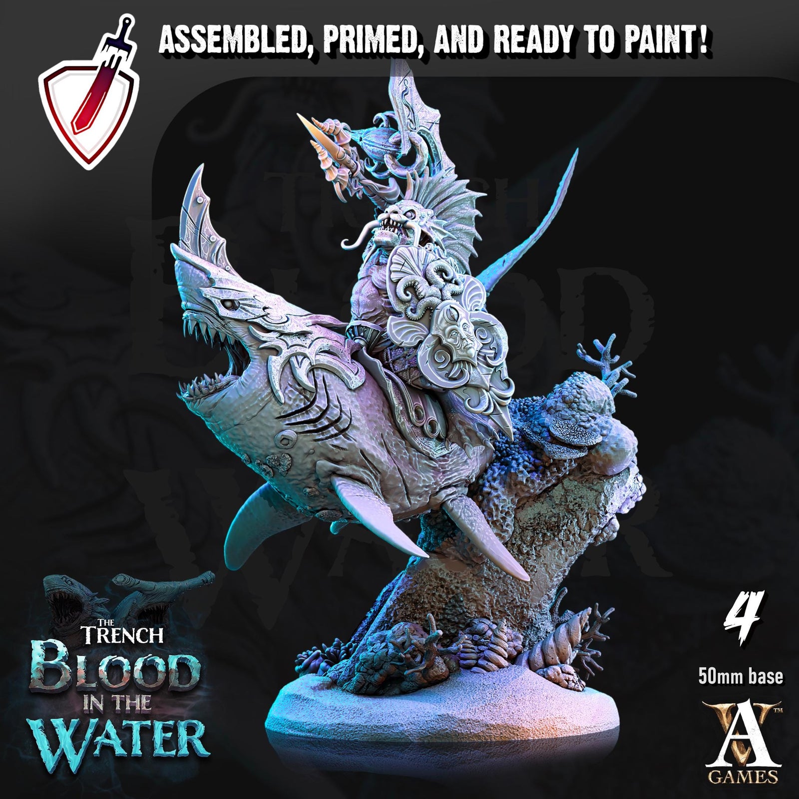 Shakarkha Sharktamers | Miniatures by Archvillain Games | Resin mini for tabletop gaming, D&D, Pathfinder, painting | Assembled and Primed
