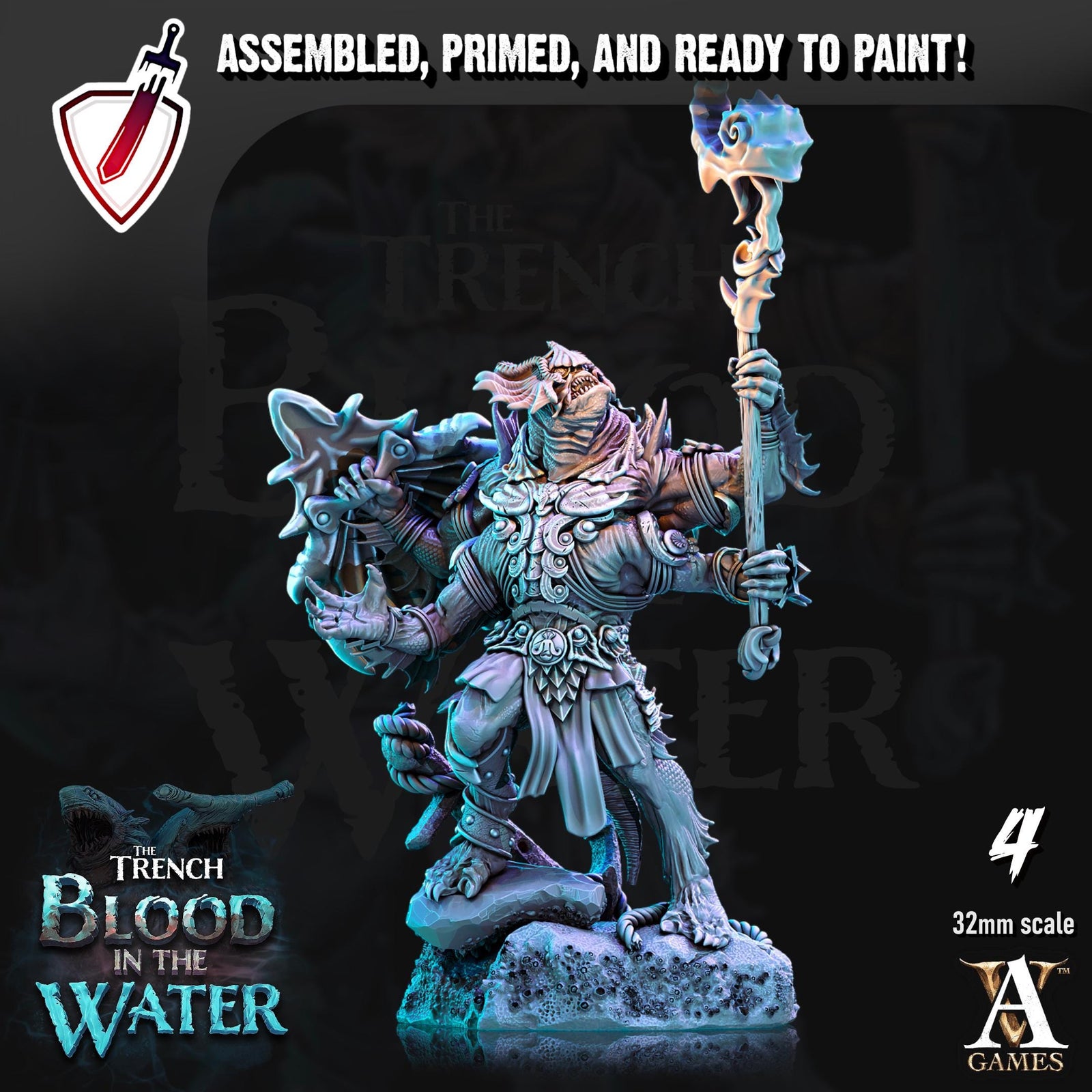 Shakarkha Tidebringers | Miniatures by Archvillain Games | Resin mini for tabletop gaming, D&D, Pathfinder, painting | Assembled and Primed