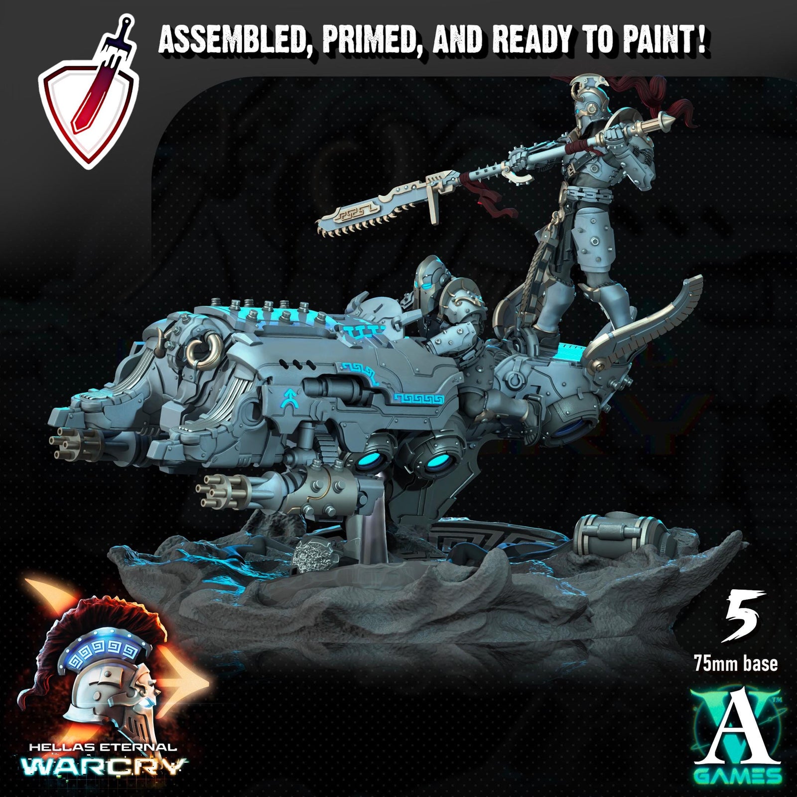 Elefsis with Riders | Miniatures by Archvillain Games | Resin Mini for Tabletop Gaming, D&D, Wargaming, Painting | Assembled and Primed