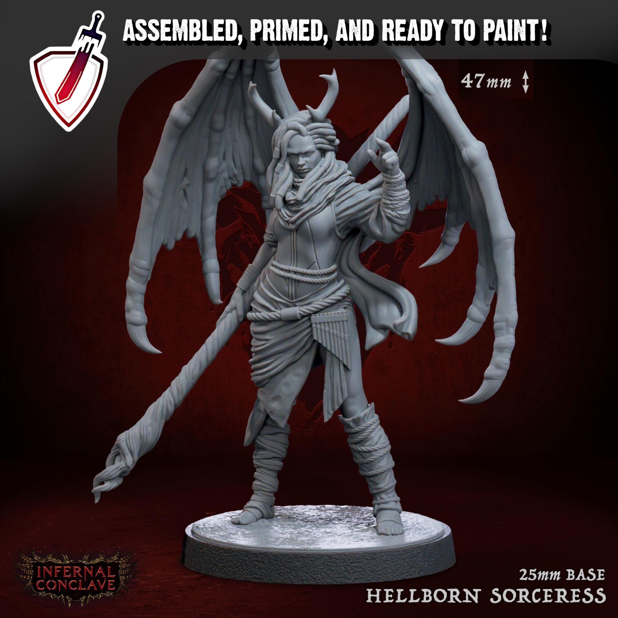 Hellborn Sorceress | Miniature by Mammoth Factory | Resin Mini For Tabletop Gaming, D&D, Pathfinder, and Painting | Assembled and Primed