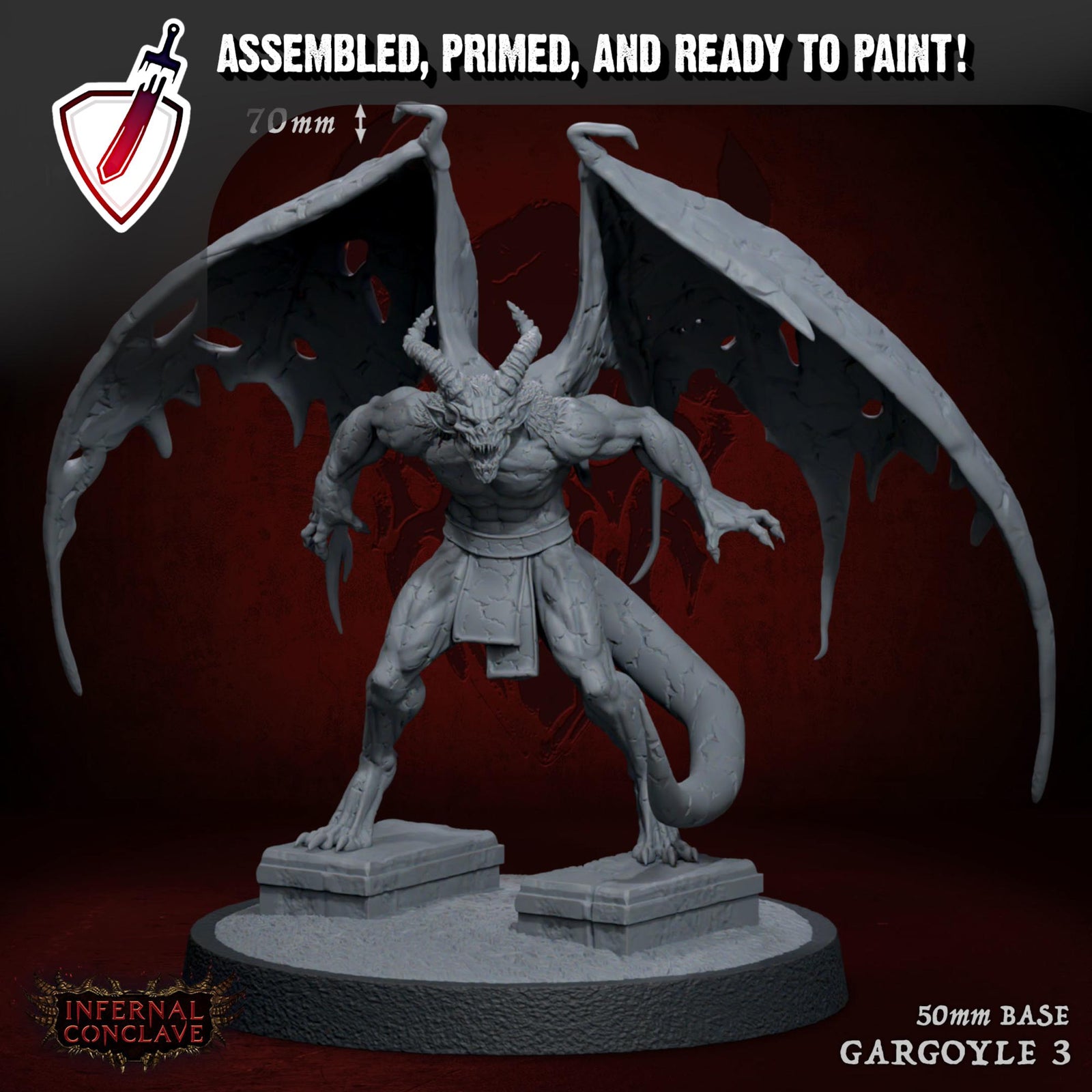 Gargoyles | Miniature by Mammoth Factory | Resin Mini For Tabletop Gaming, D&D, Pathfinder, and Painting | Assembled and Primed