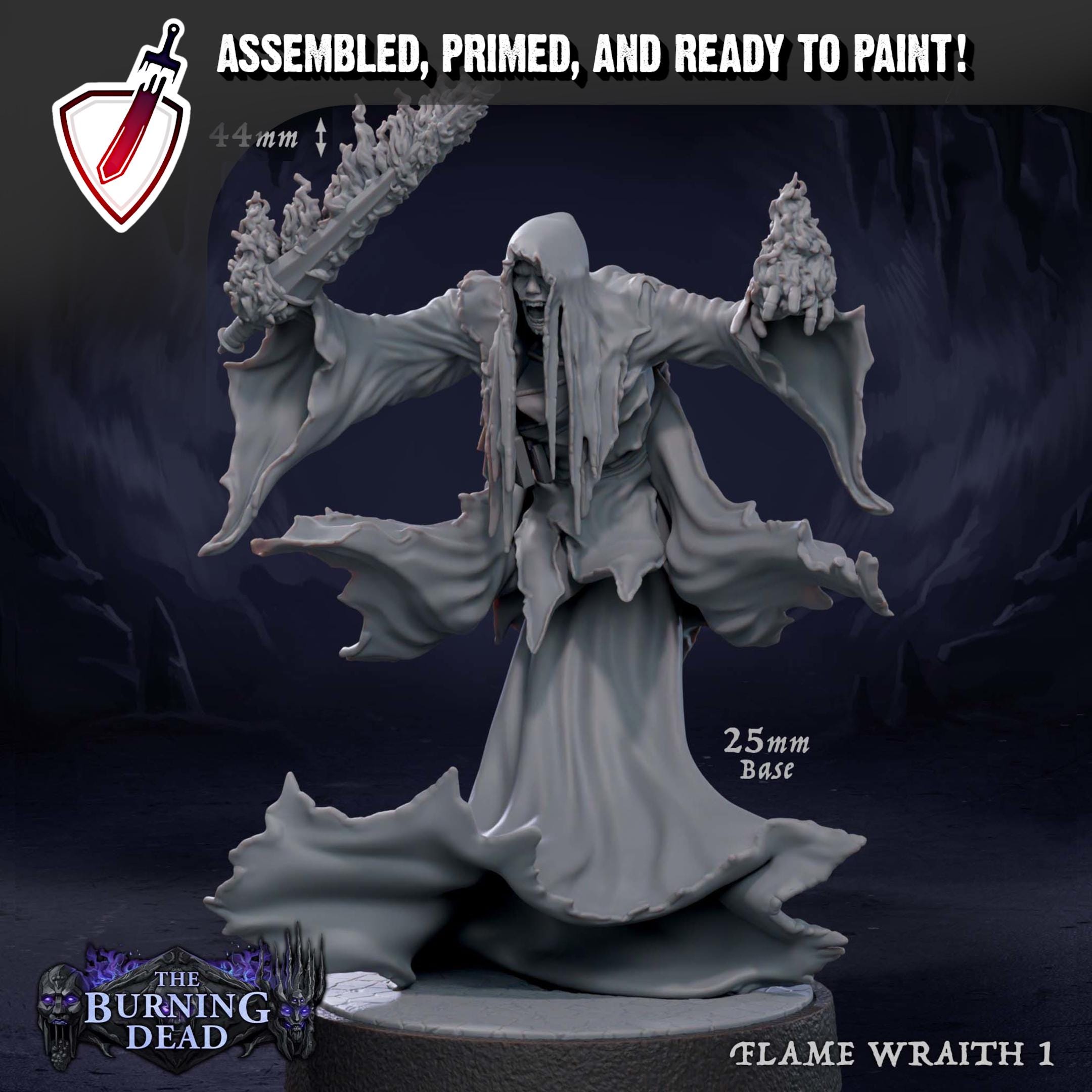 Flame Wraiths | Miniatures by Mammoth Factory | Resin Mini For Tabletop Gaming, D&D, Pathfinder, and Painting | Assembled and Primed