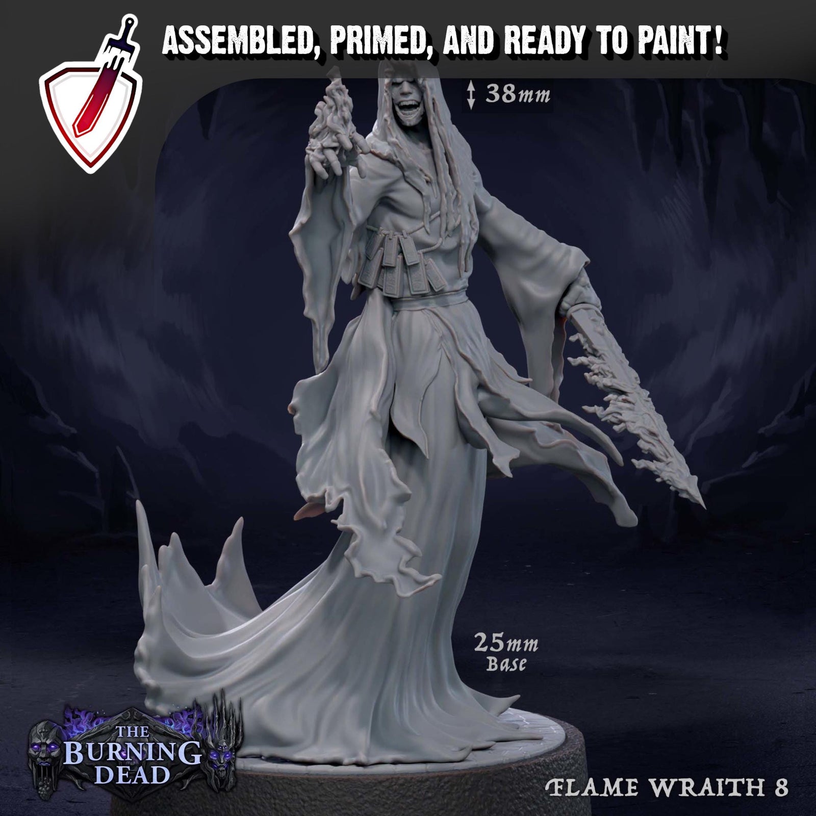 Flame Wraiths | Miniatures by Mammoth Factory | Resin Mini For Tabletop Gaming, D&D, Pathfinder, and Painting | Assembled and Primed