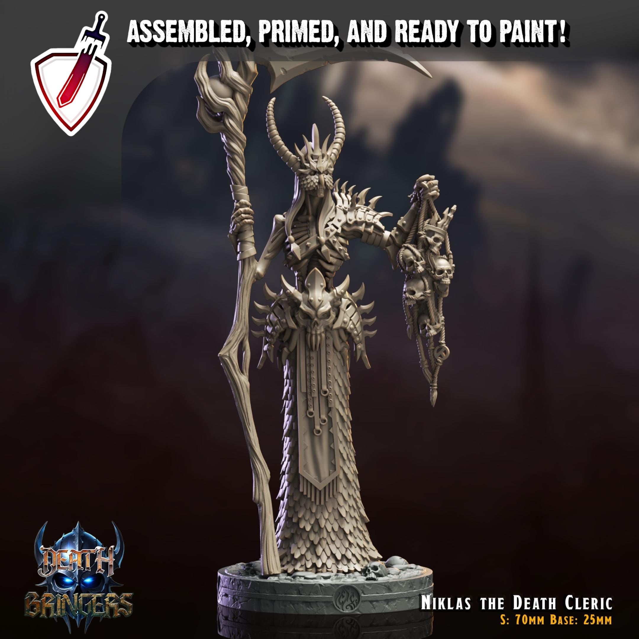 Niklas the Death Cleric | Miniature by Crippled God Foundry | For Tabletop Gaming, D&D, Pathfinder, Painting | Assembled and Primed