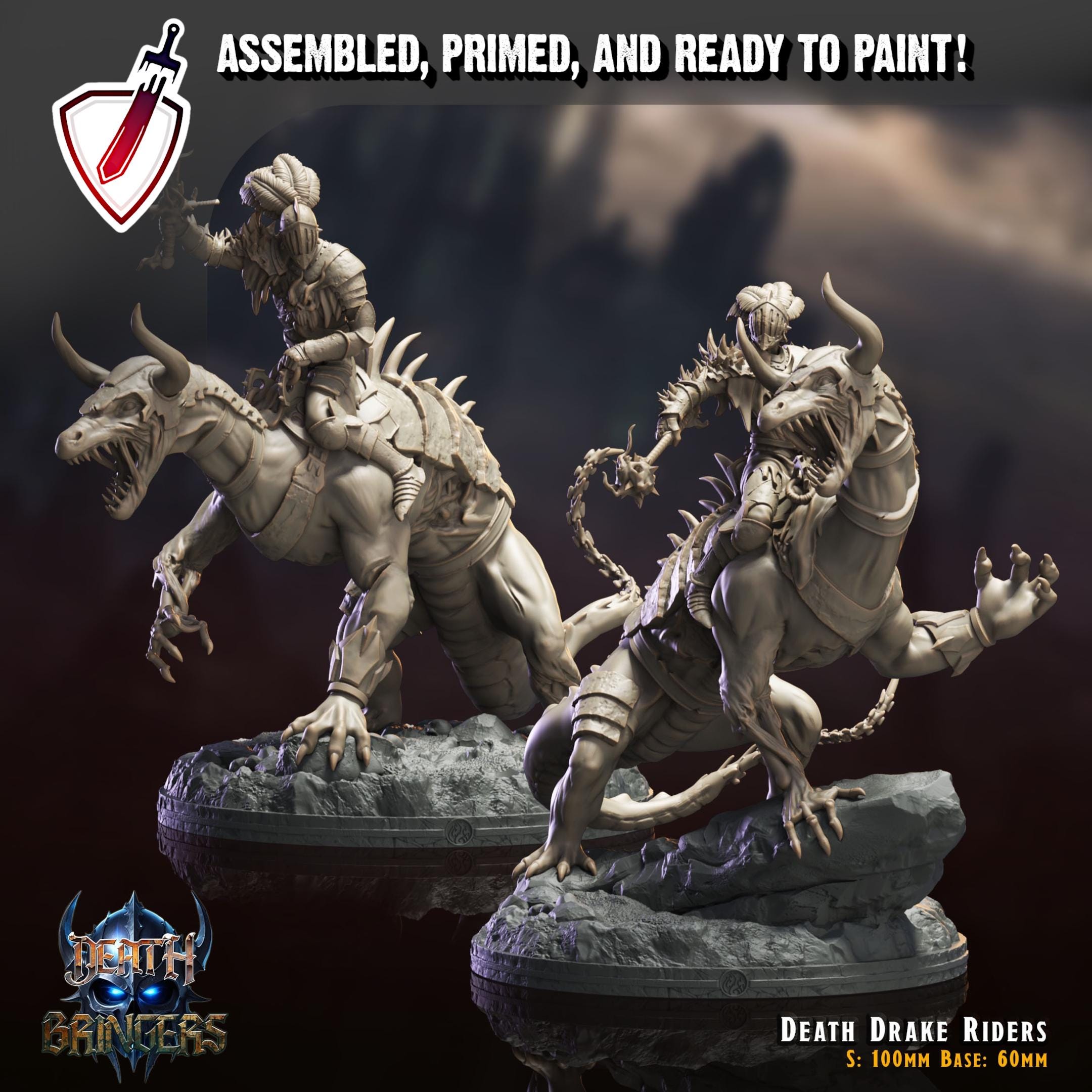 Death Drake Riders | Miniatures by Crippled God Foundry | Resin Mini For Tabletop Gaming, D&D, Pathfinder, Painting | Assembled and Primed